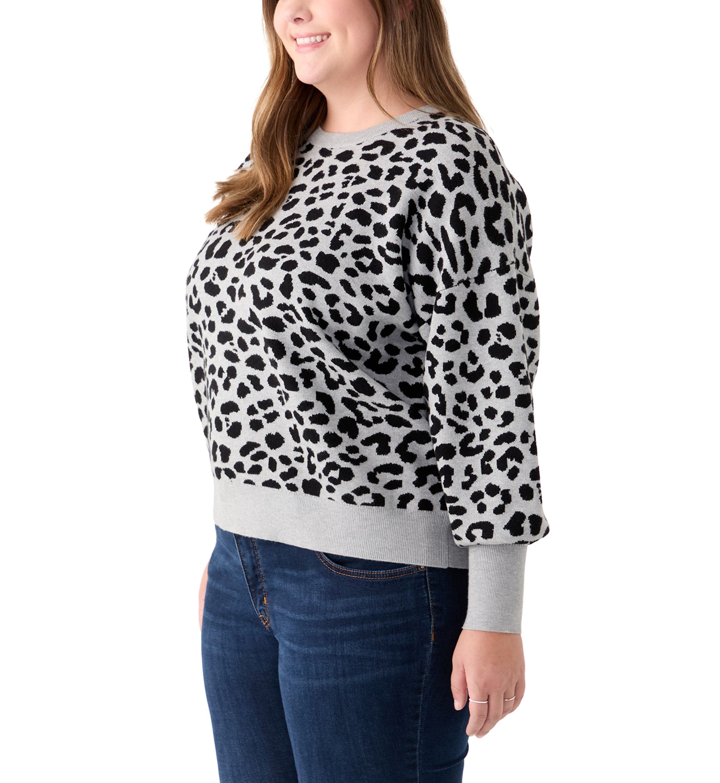Plus Size Long Sleeve Animal Jacquard Sweater