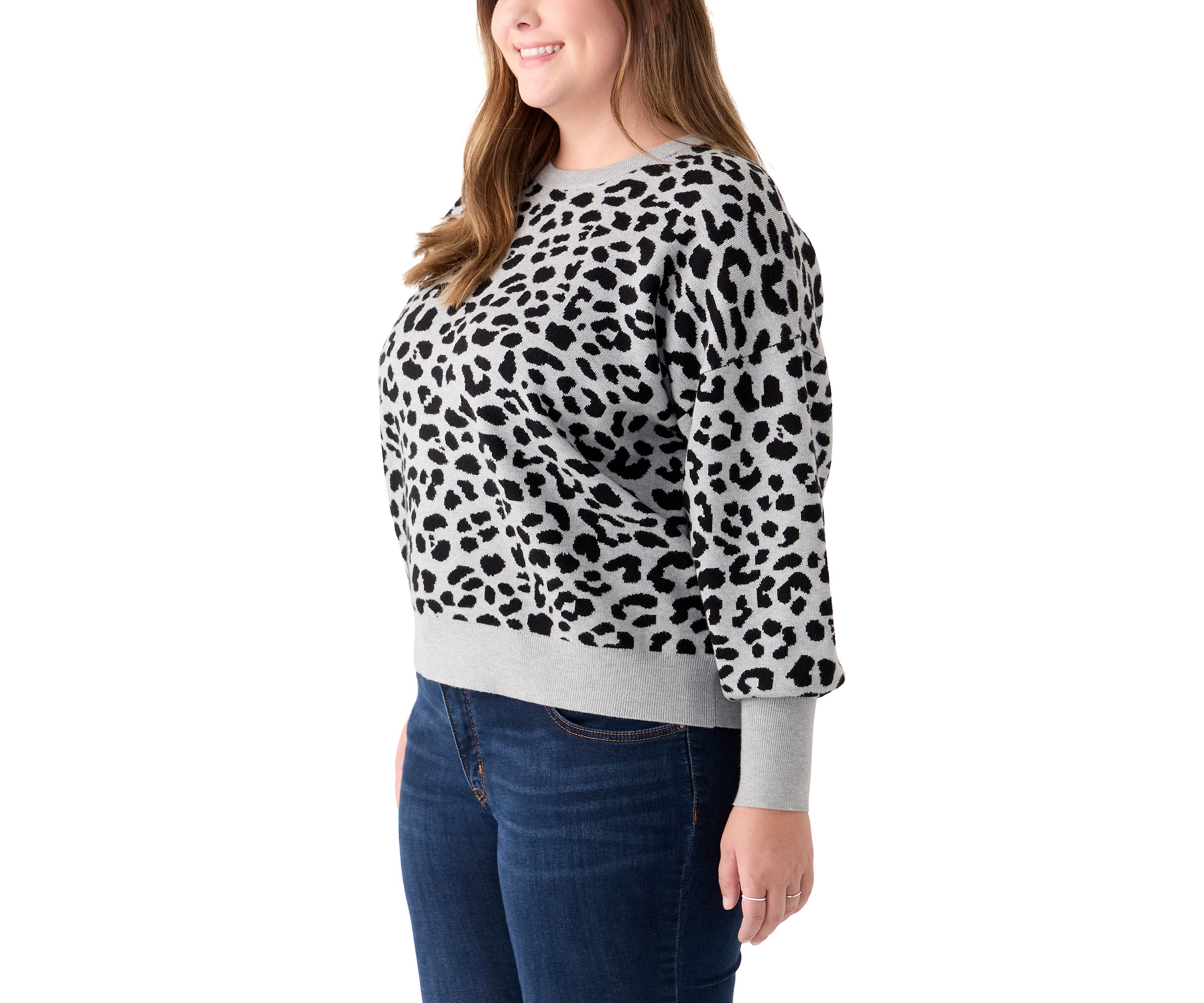 Plus Size Long Sleeve Animal Jacquard Sweater