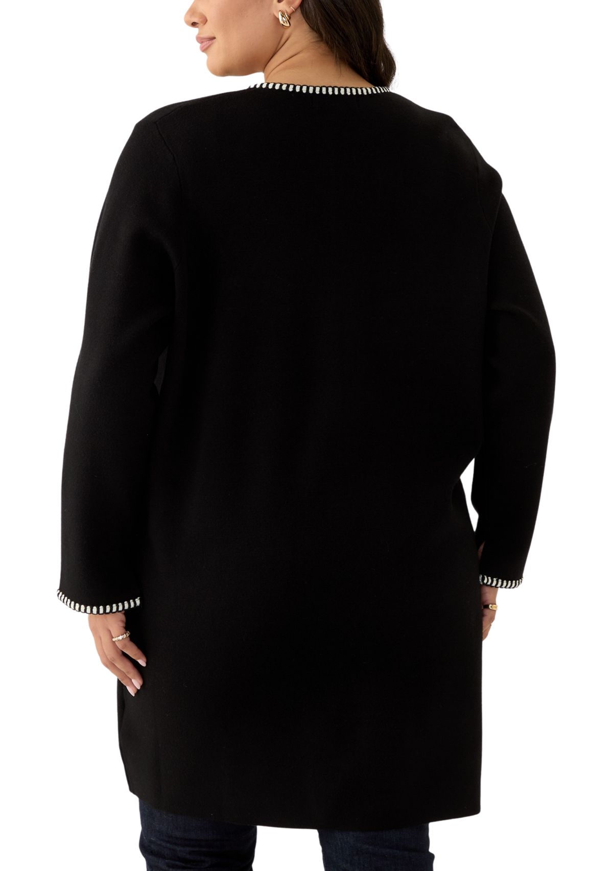 Plus Size Whipstitch Detail Open Cardigan 
