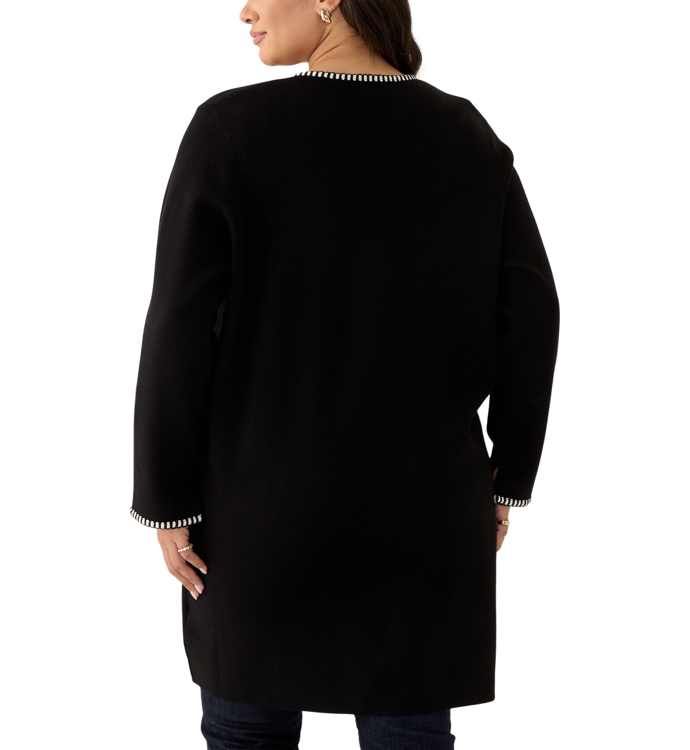 Plus Size Whipstitch Detail Open Cardigan 