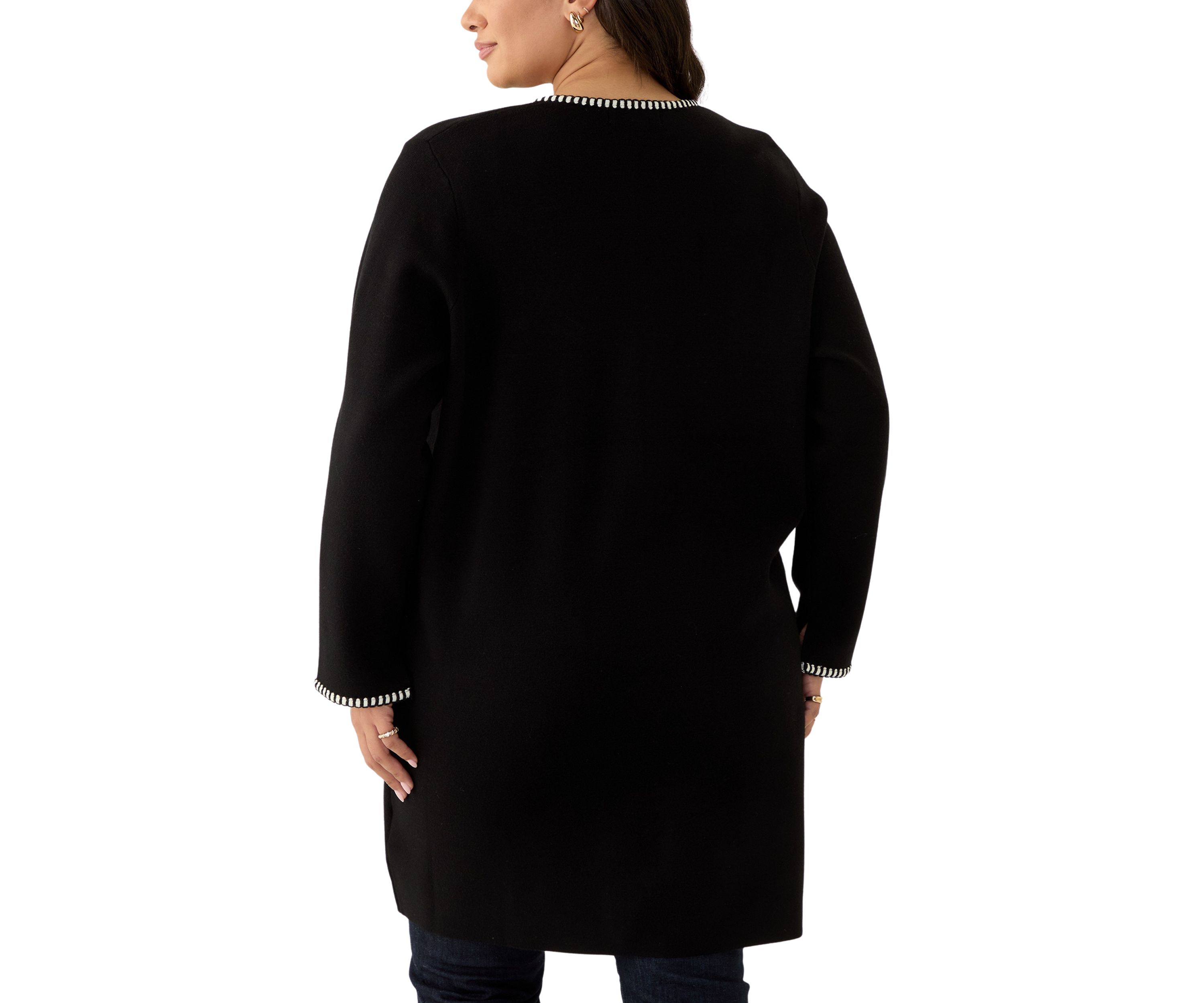 Plus Size Whipstitch Detail Open Cardigan 