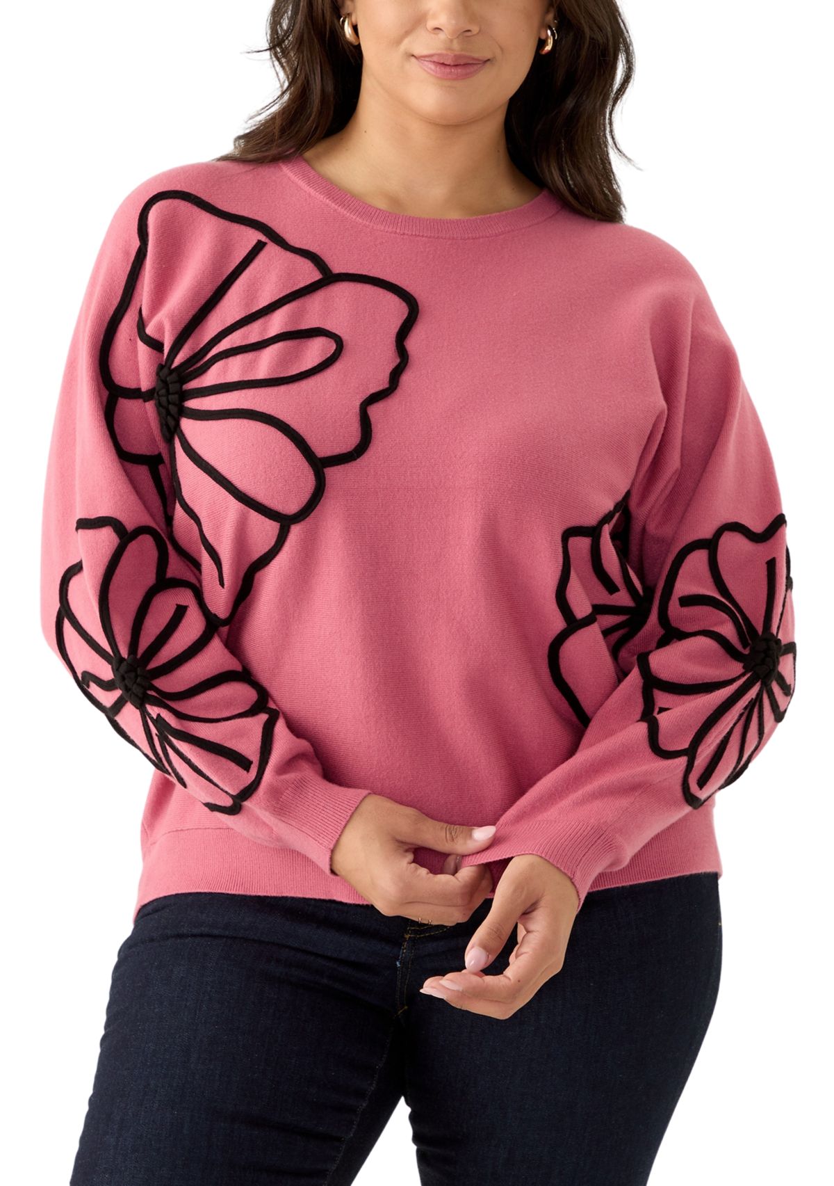 Womens Long Sleeve Soutache Floral Sweater 