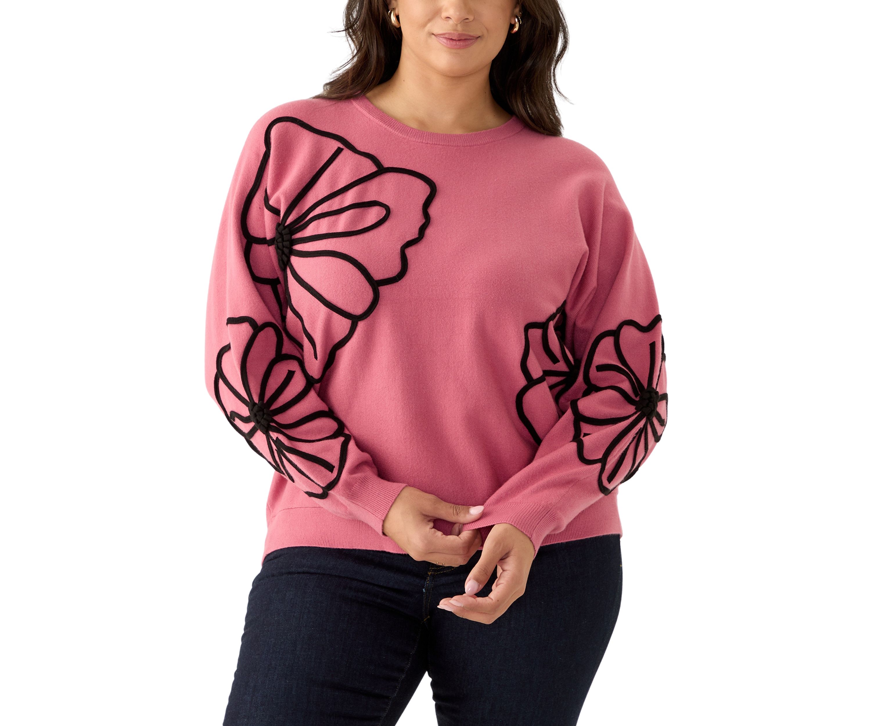 Womens Long Sleeve Soutache Floral Sweater 