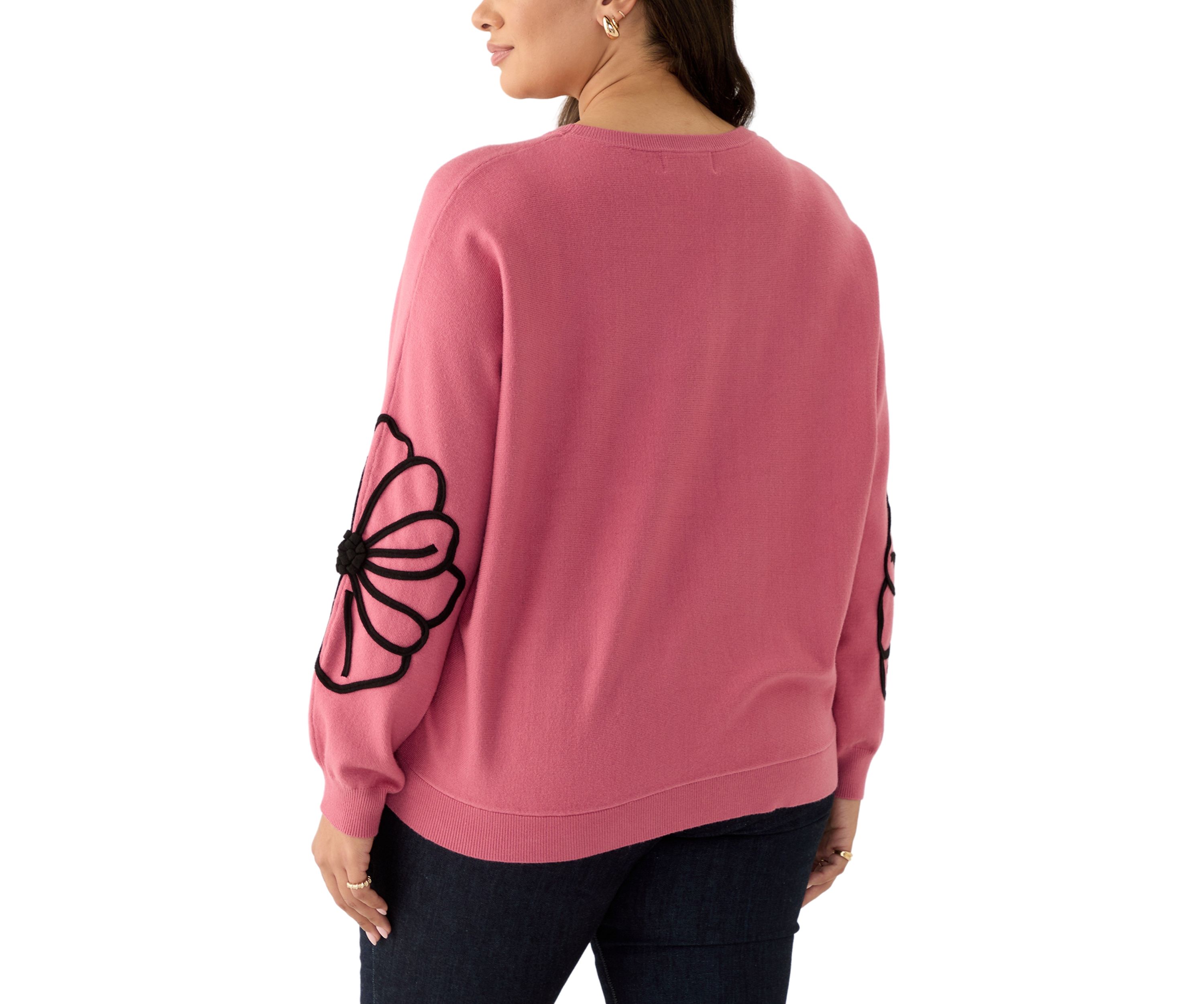 Womens Long Sleeve Soutache Floral Sweater 
