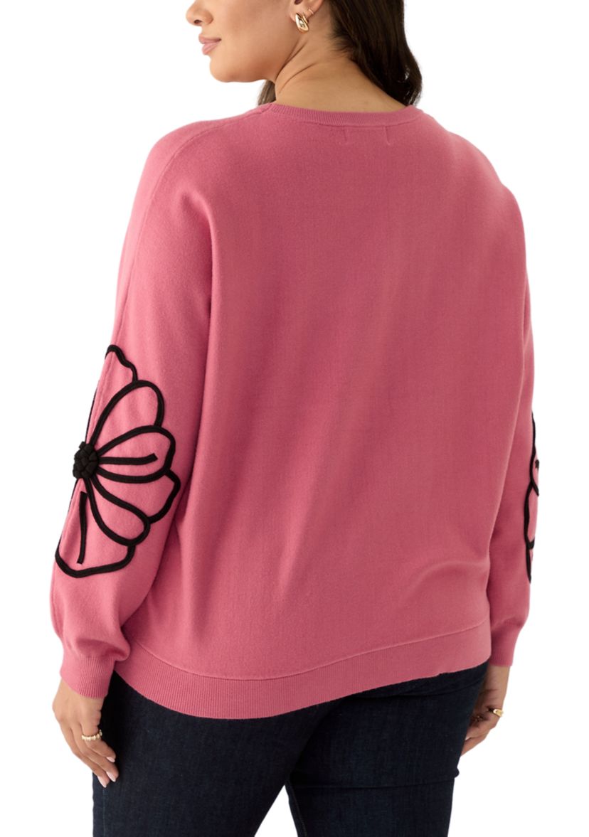 Womens Long Sleeve Soutache Floral Sweater 