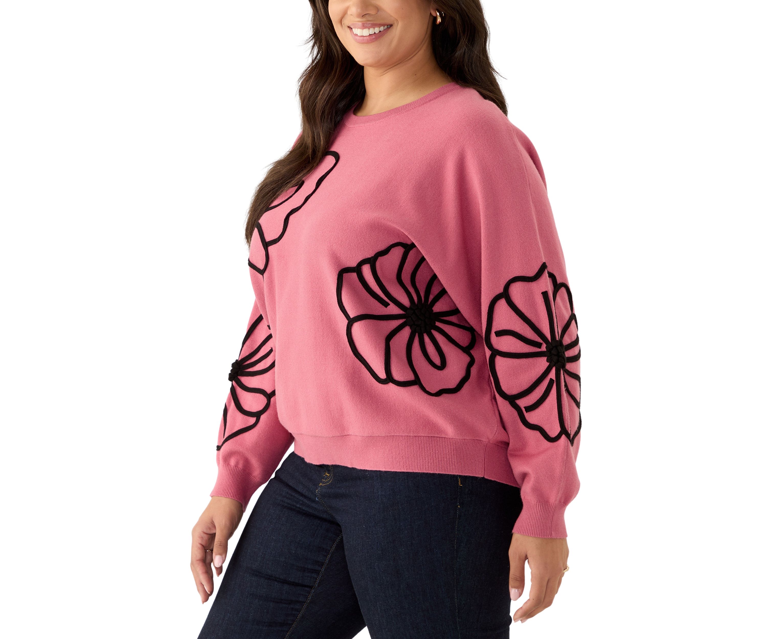 Womens Long Sleeve Soutache Floral Sweater 