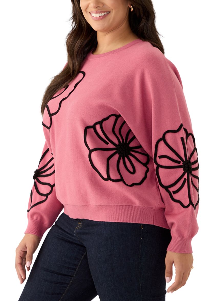 Womens Long Sleeve Soutache Floral Sweater 
