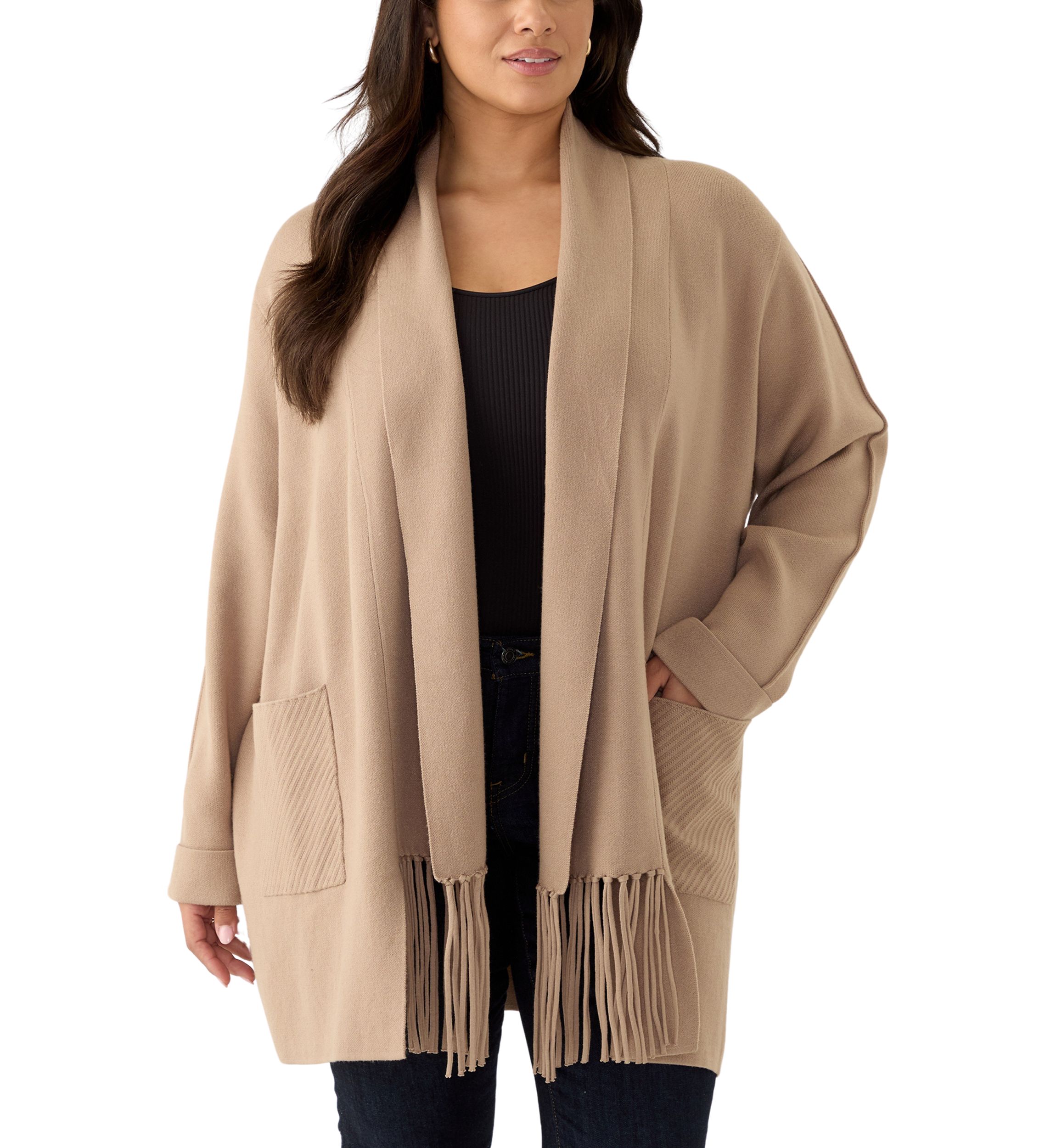 Plus Size Fringe Detail Cardigan 