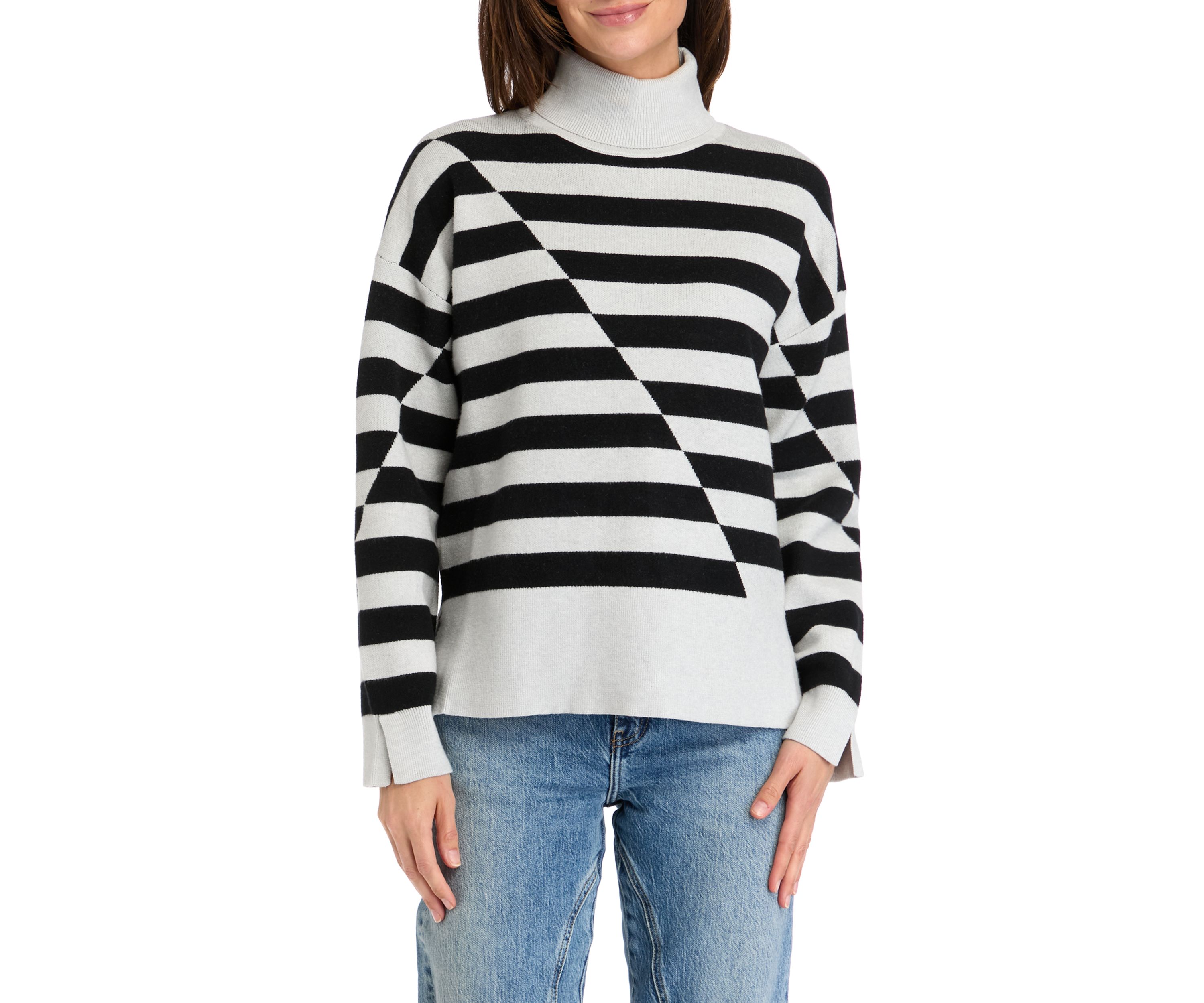 Womens Striped Turtleneck Sweater