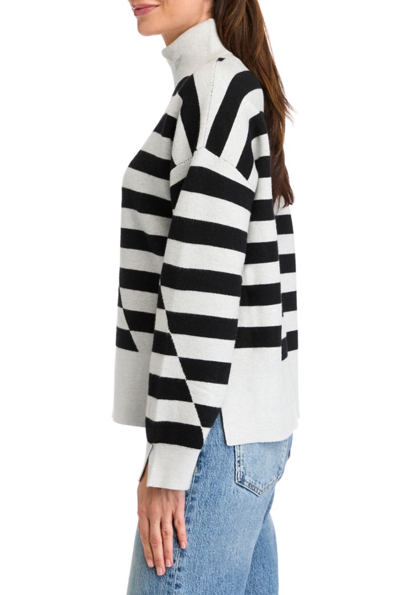 Womens Striped Turtleneck Sweater
