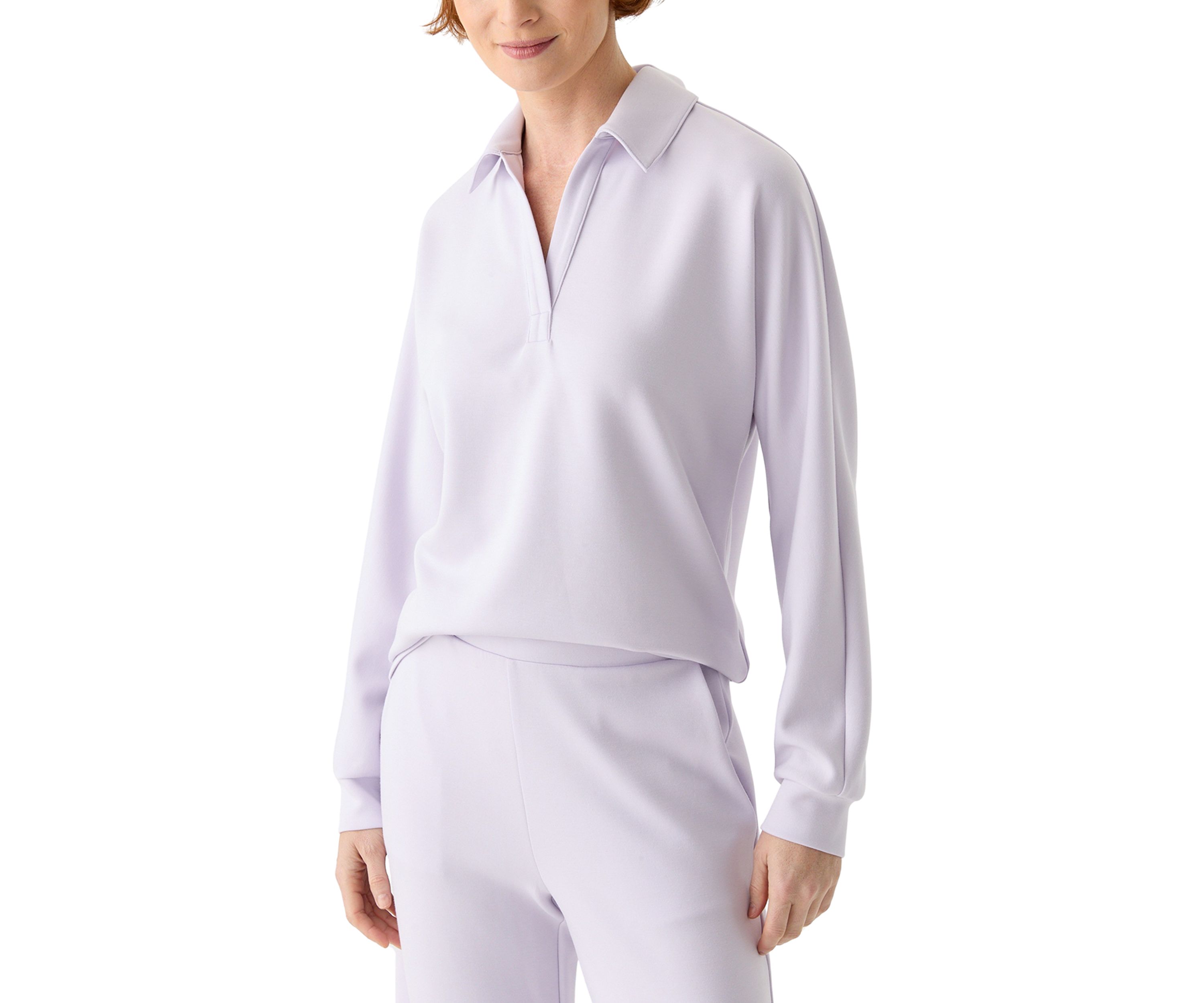 Womens Long Dolman Sleeve Split Neck Polo Collar Top