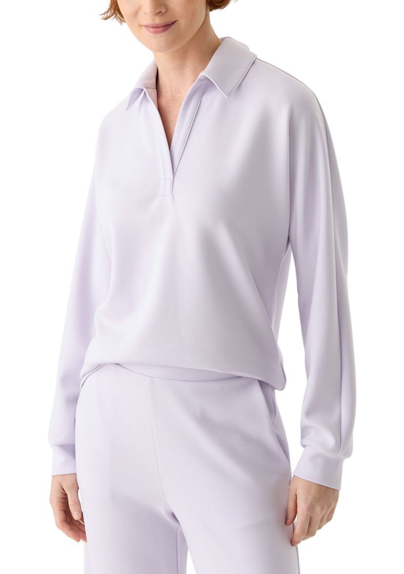 Womens Long Dolman Sleeve Split Neck Polo Collar Top