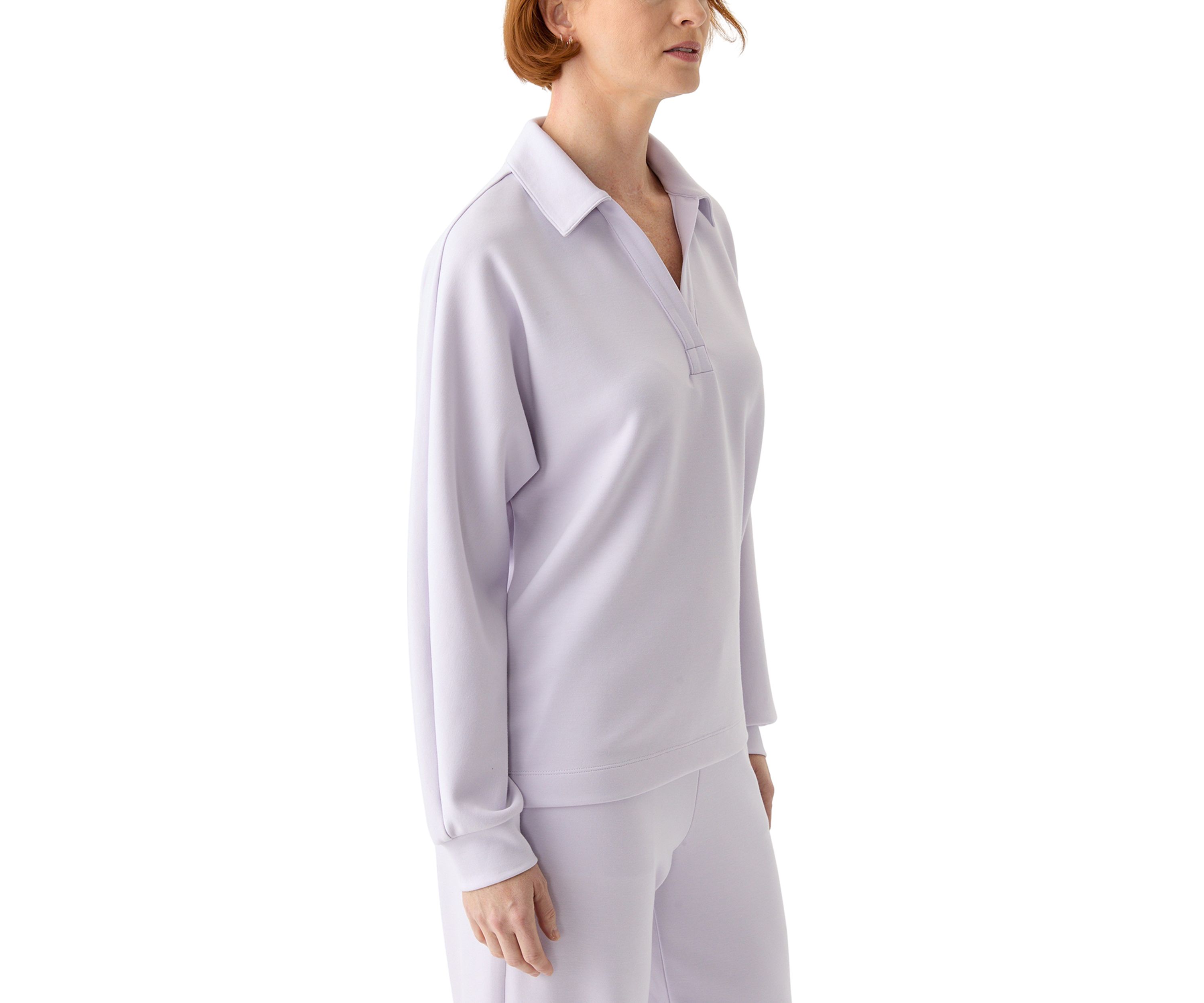 Womens Long Dolman Sleeve Split Neck Polo Collar Top