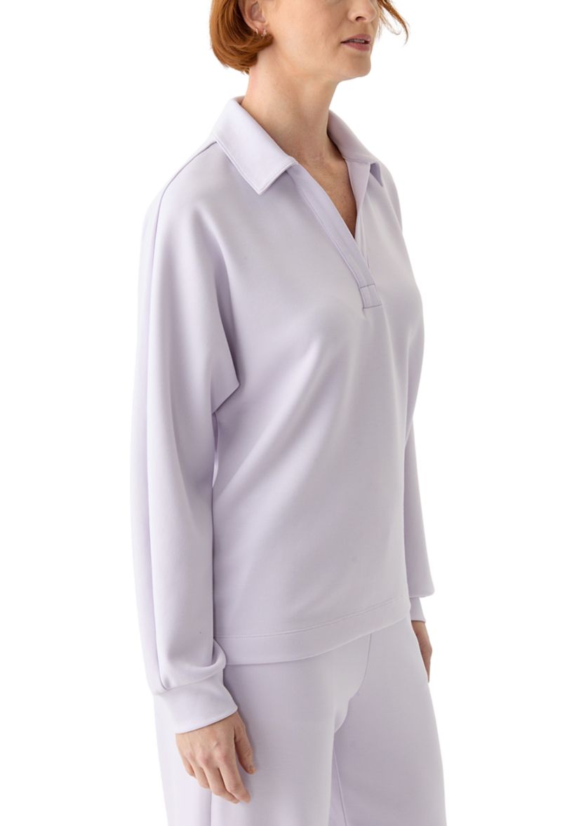 Womens Long Dolman Sleeve Split Neck Polo Collar Top