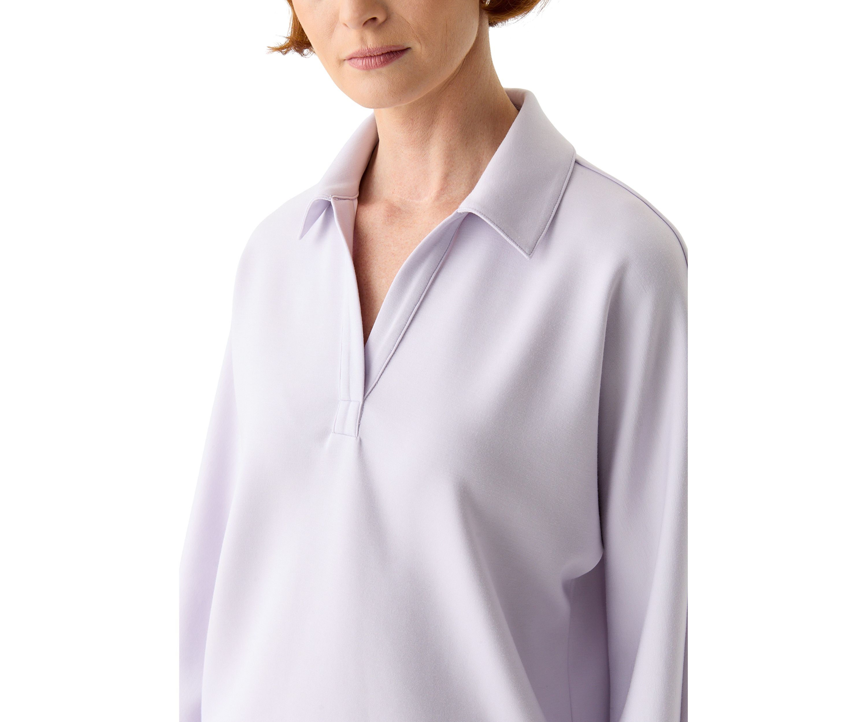 Womens Long Dolman Sleeve Split Neck Polo Collar Top