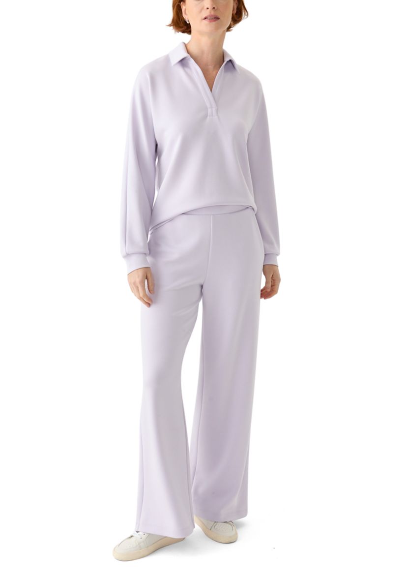 Womens Long Dolman Sleeve Split Neck Polo Collar Top