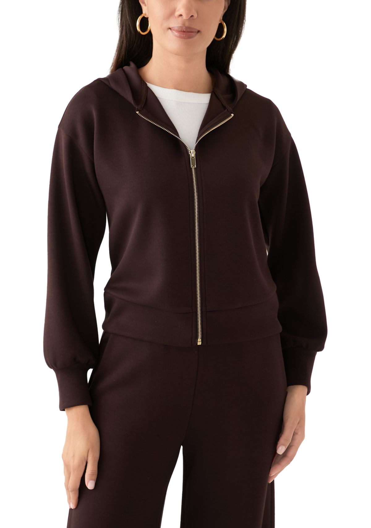 Womens Long Sleeve Zip Up Scuba Hoodie