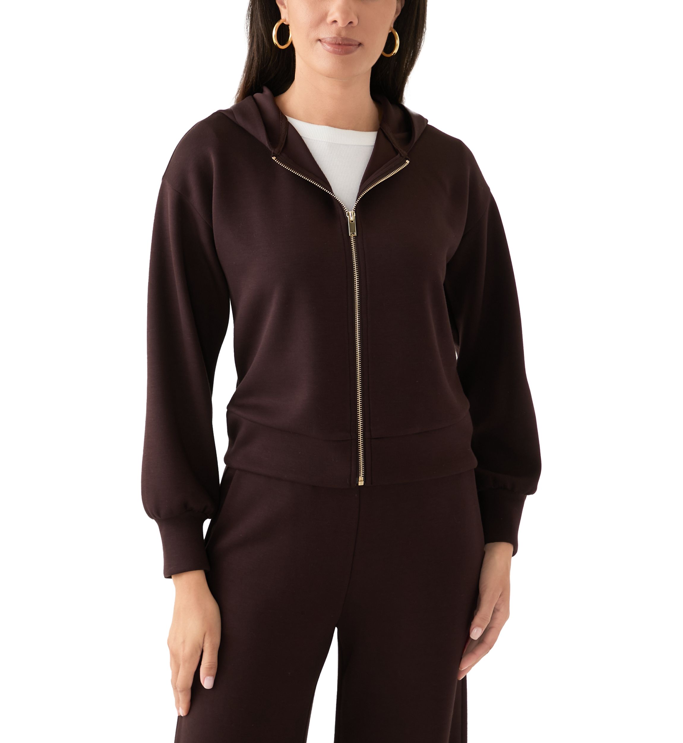 Womens Long Sleeve Zip Up Scuba Hoodie