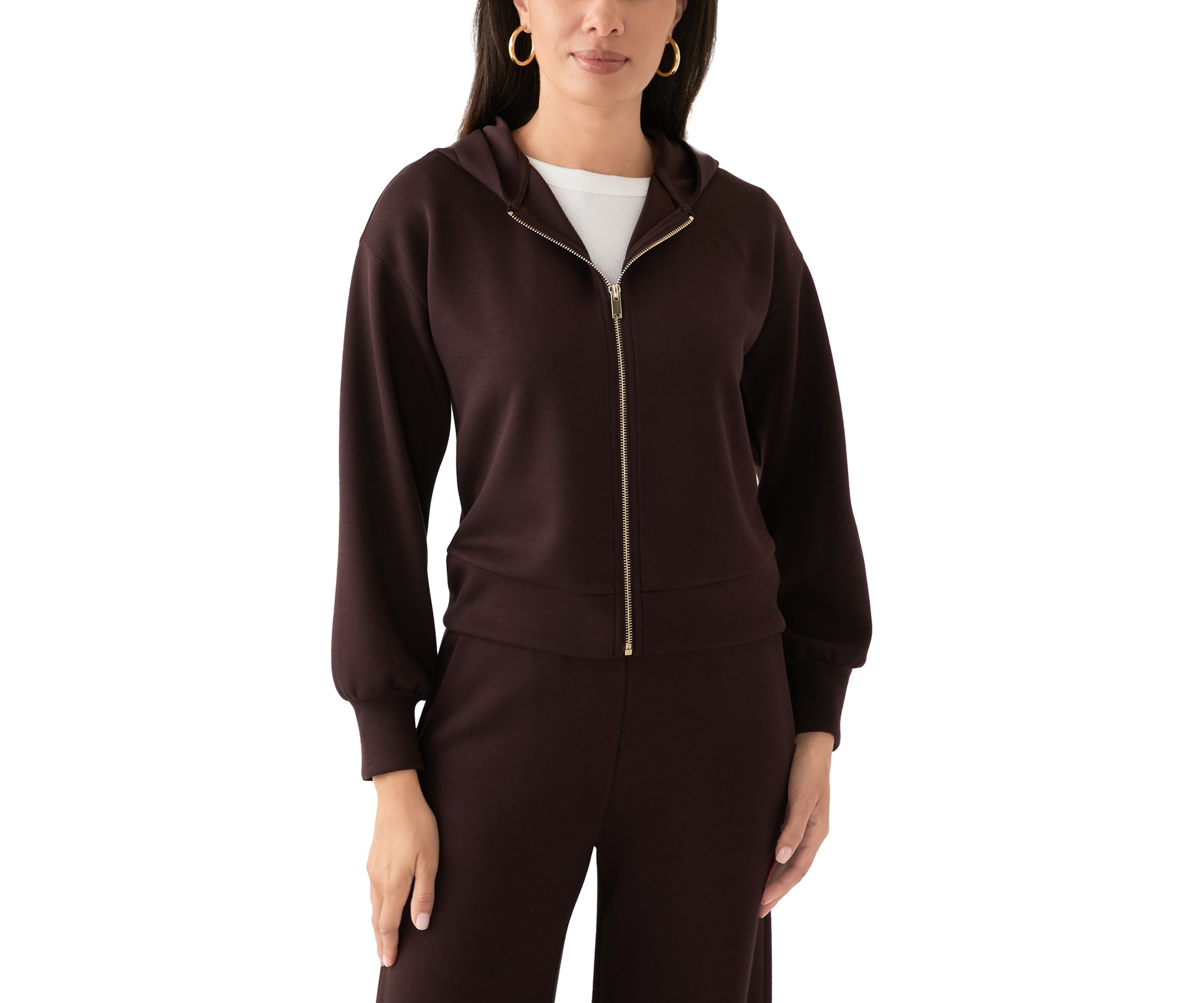 Womens Long Sleeve Zip Up Scuba Hoodie