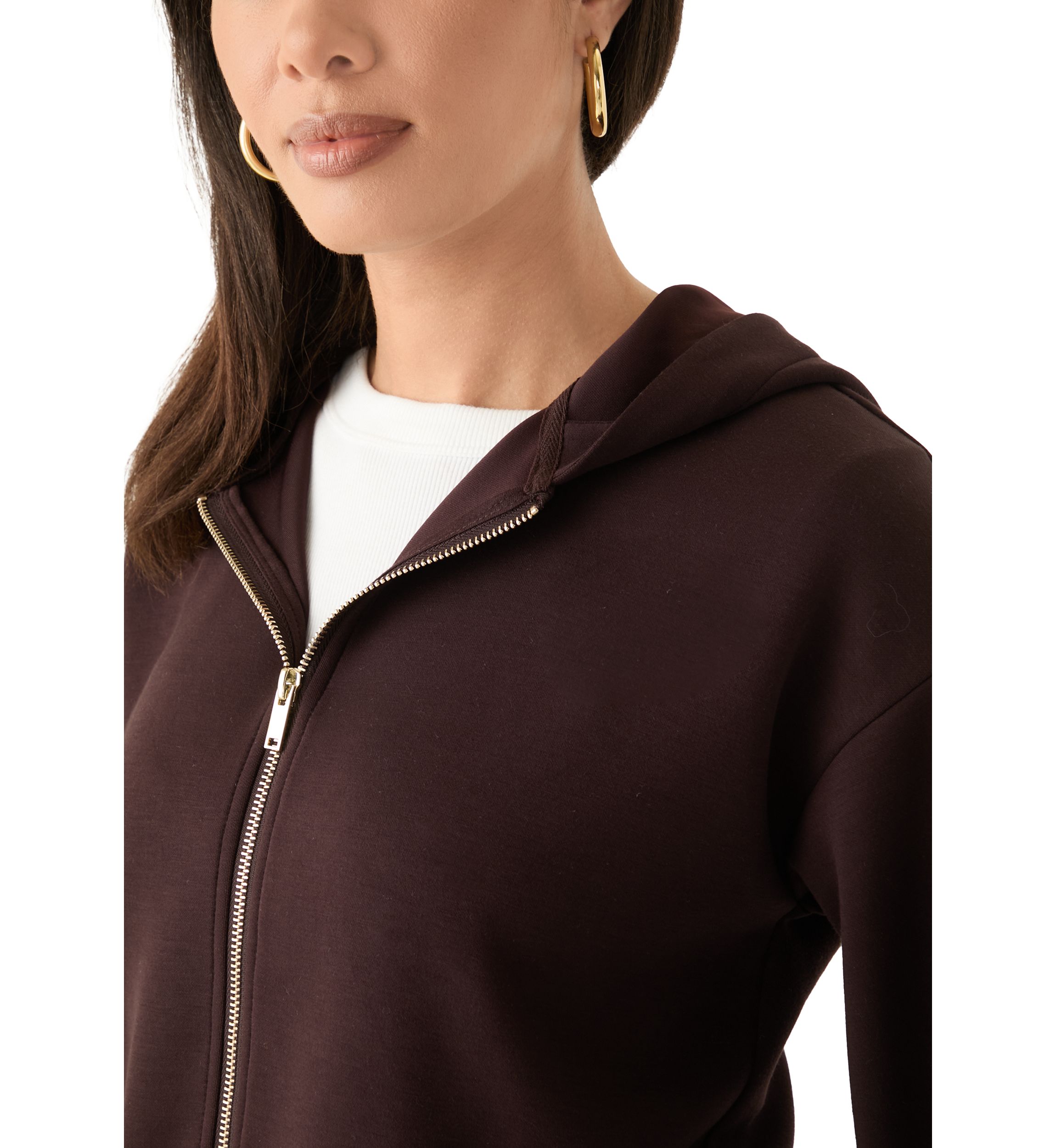 Womens Long Sleeve Zip Up Scuba Hoodie