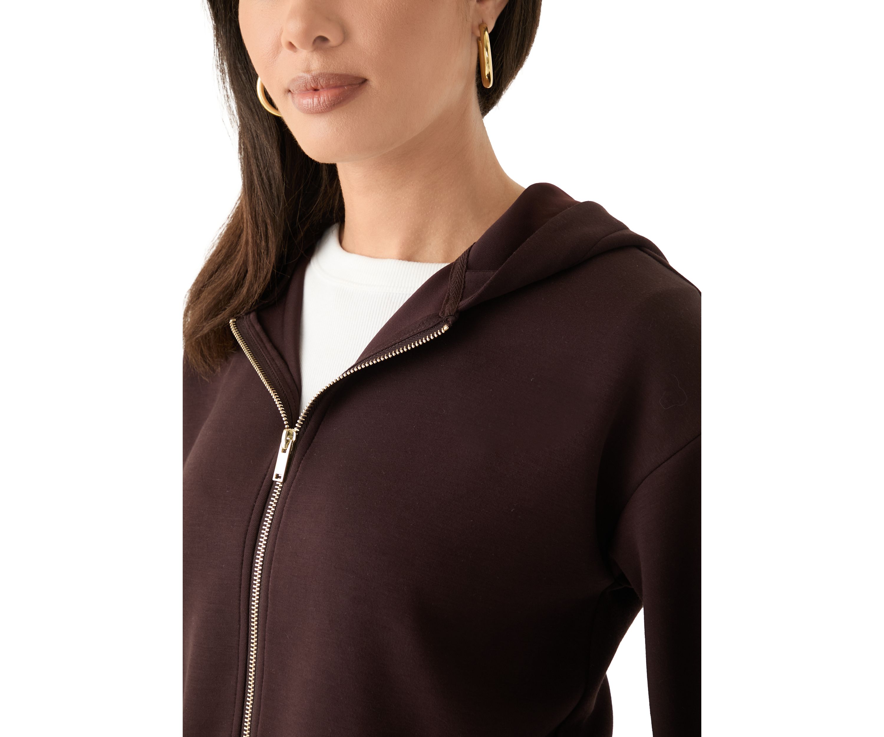 Womens Long Sleeve Zip Up Scuba Hoodie