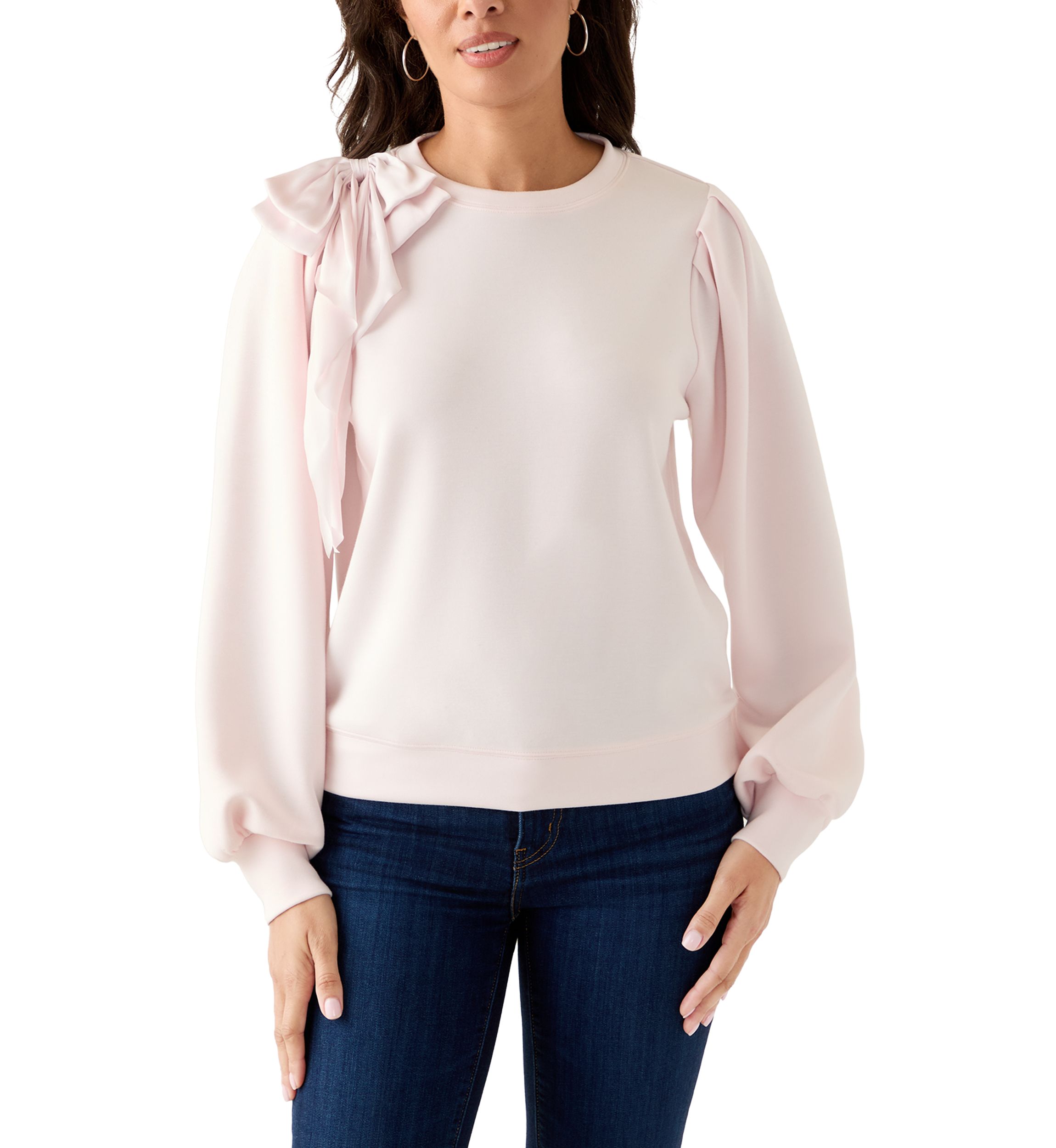 Womens Puff Sleeve Bow Sweatshirt