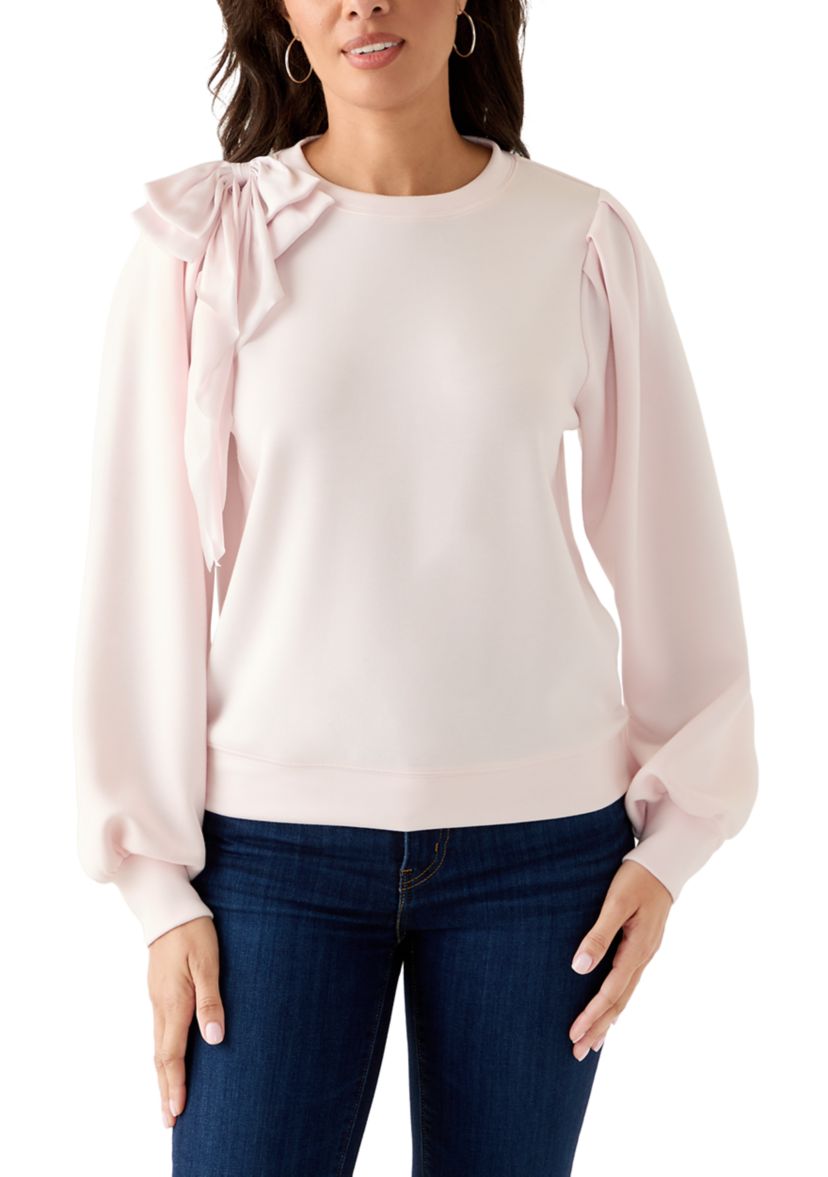 Womens Puff Sleeve Bow Sweatshirt
