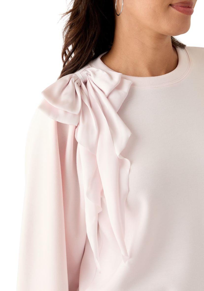 Womens Puff Sleeve Bow Sweatshirt
