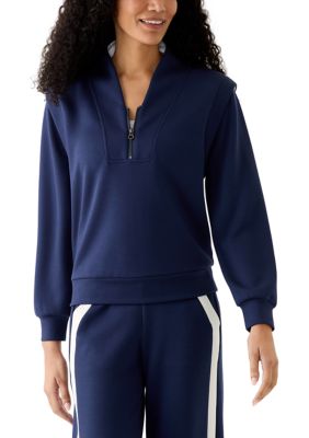 Magaschoni Women's Long Sleeve Zip Placket Scuba Sweatshirt, XL