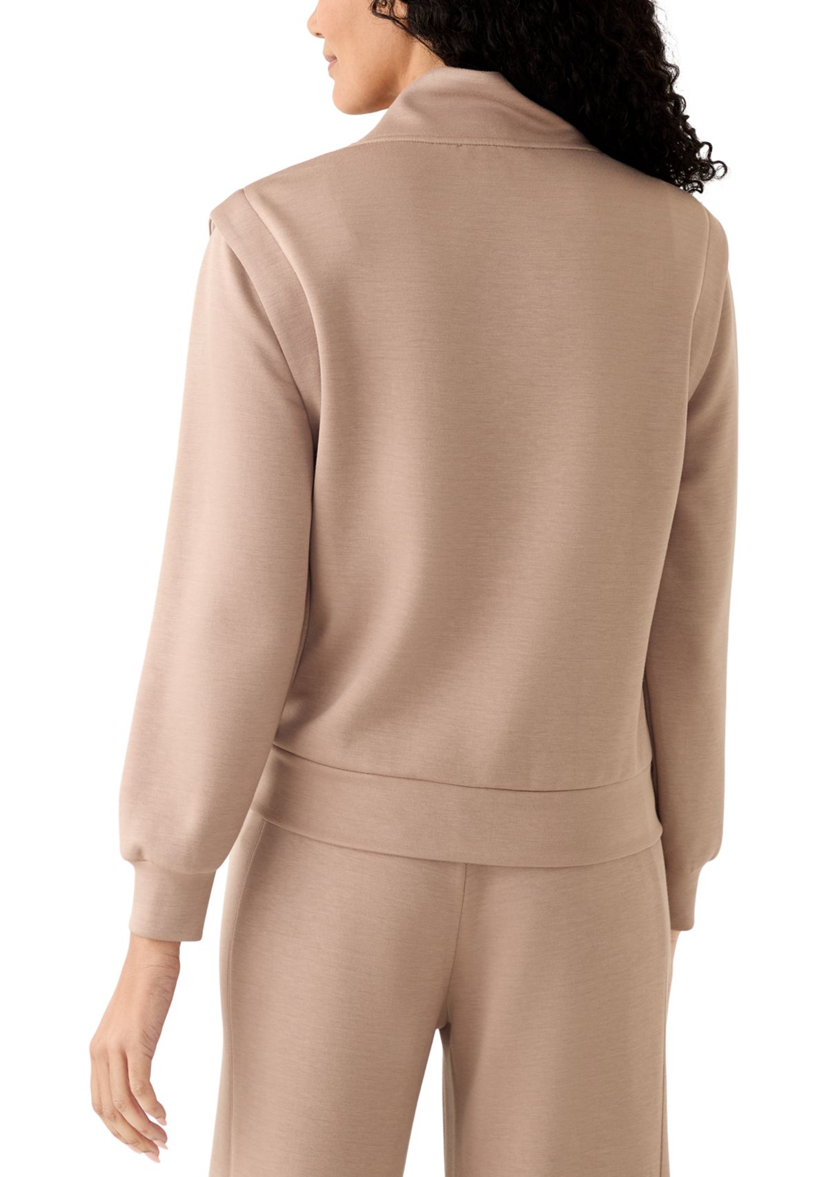 Womens Long Sleeve Zip Placket Scuba Sweatshirt 