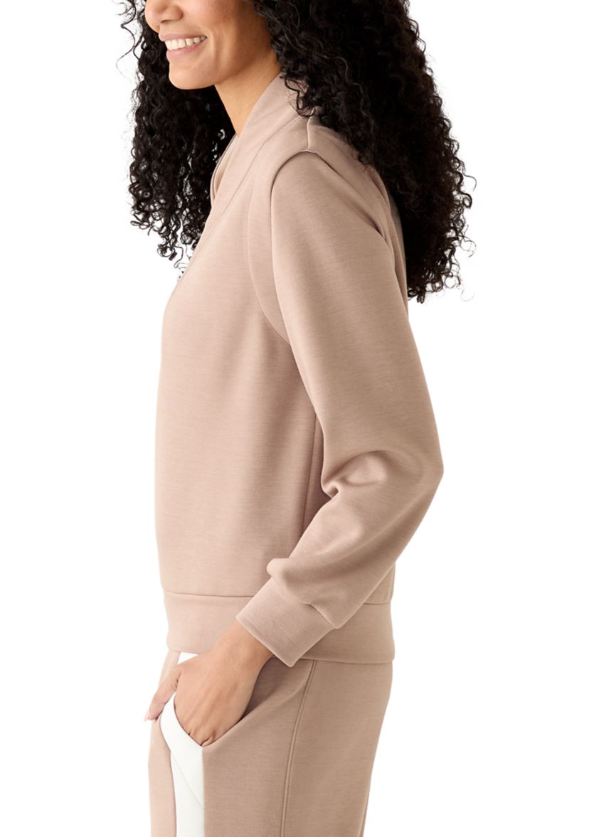 Womens Long Sleeve Zip Placket Scuba Sweatshirt 