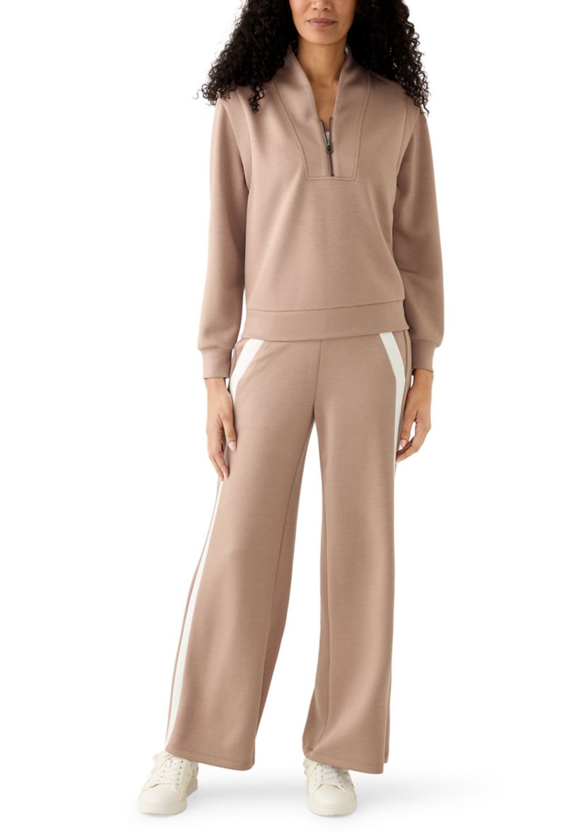 Womens Long Sleeve Zip Placket Scuba Sweatshirt 