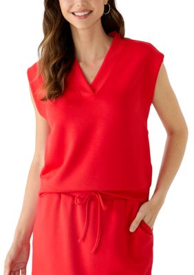 MUSE Republic Clothing Women's Sleeveless V-Neck Scuba Top, Small