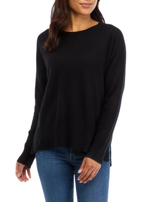 Magaschoni Women's Crew Neck Split Hem Cashmere Sweater