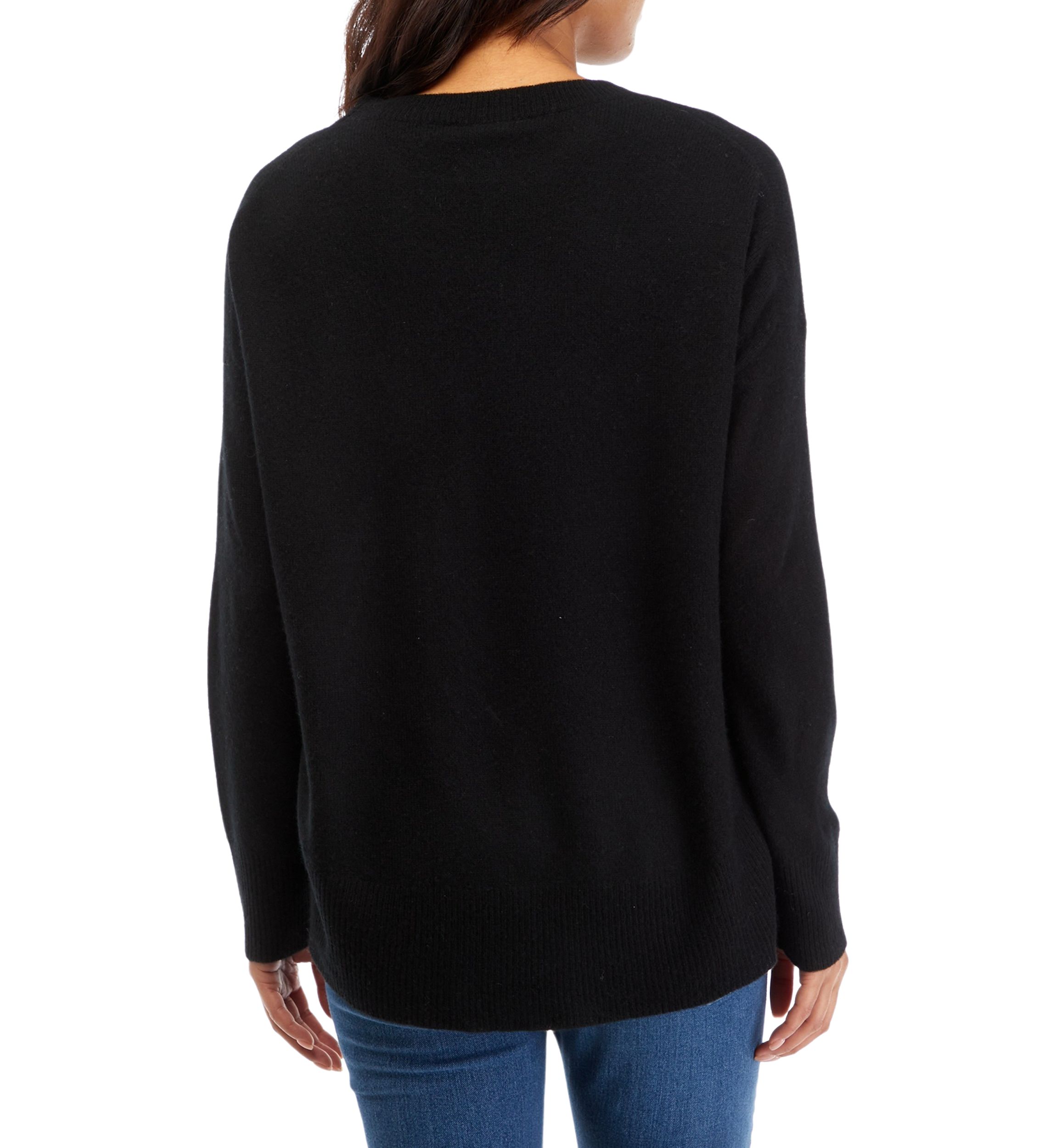Womens Crew Neck Split Hem Cashmere Sweater