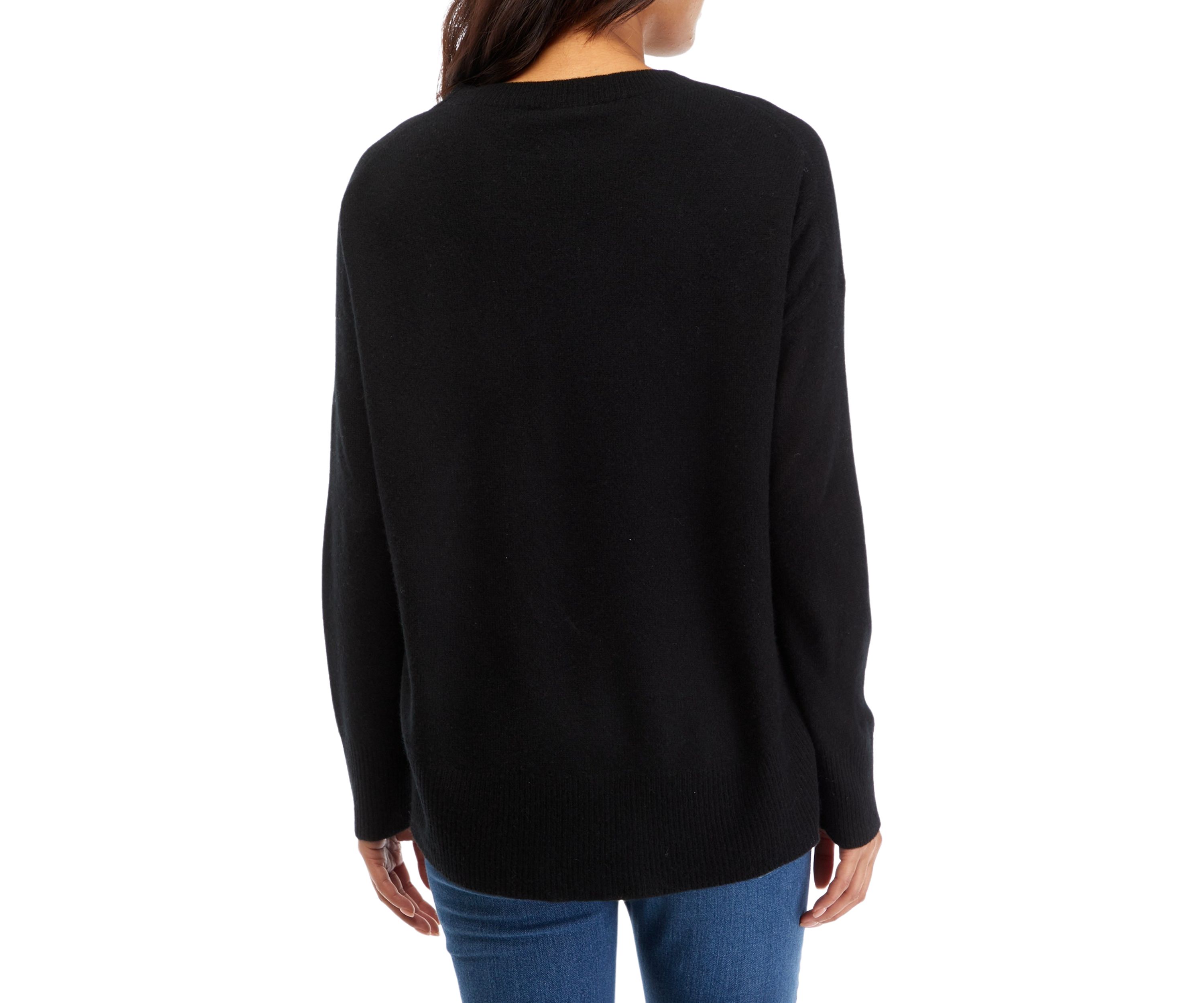 Womens Crew Neck Split Hem Cashmere Sweater