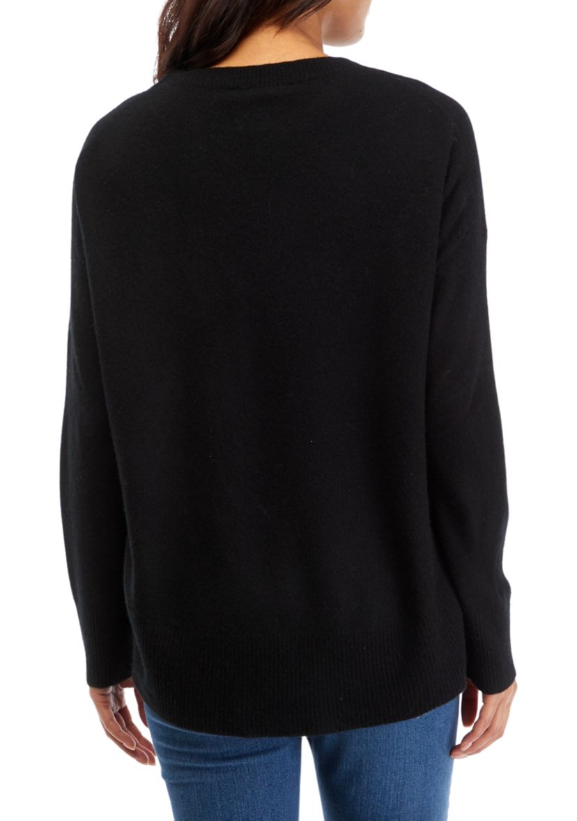 Womens Crew Neck Split Hem Cashmere Sweater