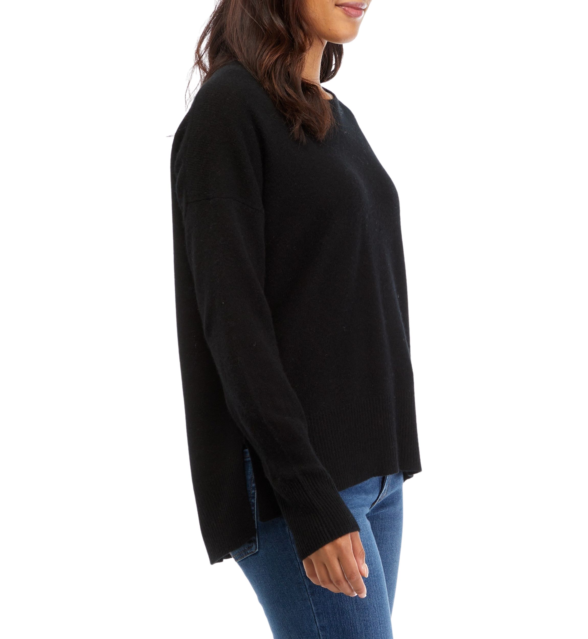 Womens Crew Neck Split Hem Cashmere Sweater