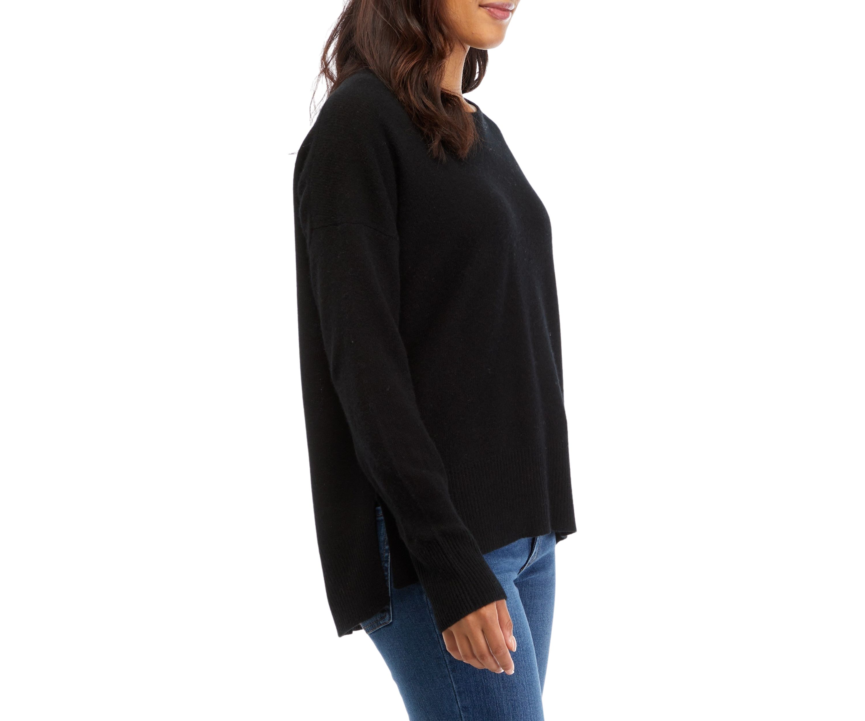 Womens Crew Neck Split Hem Cashmere Sweater
