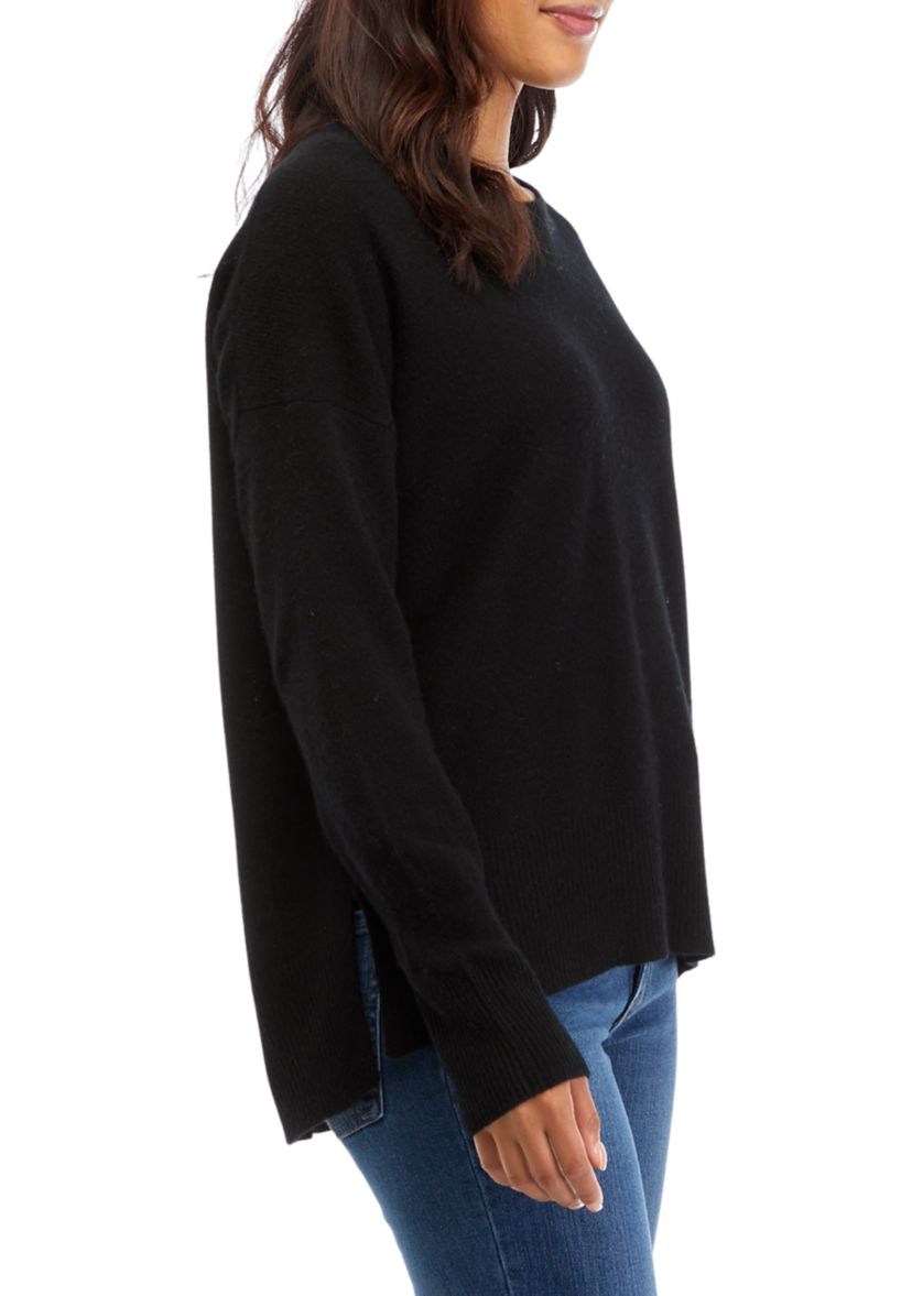 Womens Crew Neck Split Hem Cashmere Sweater