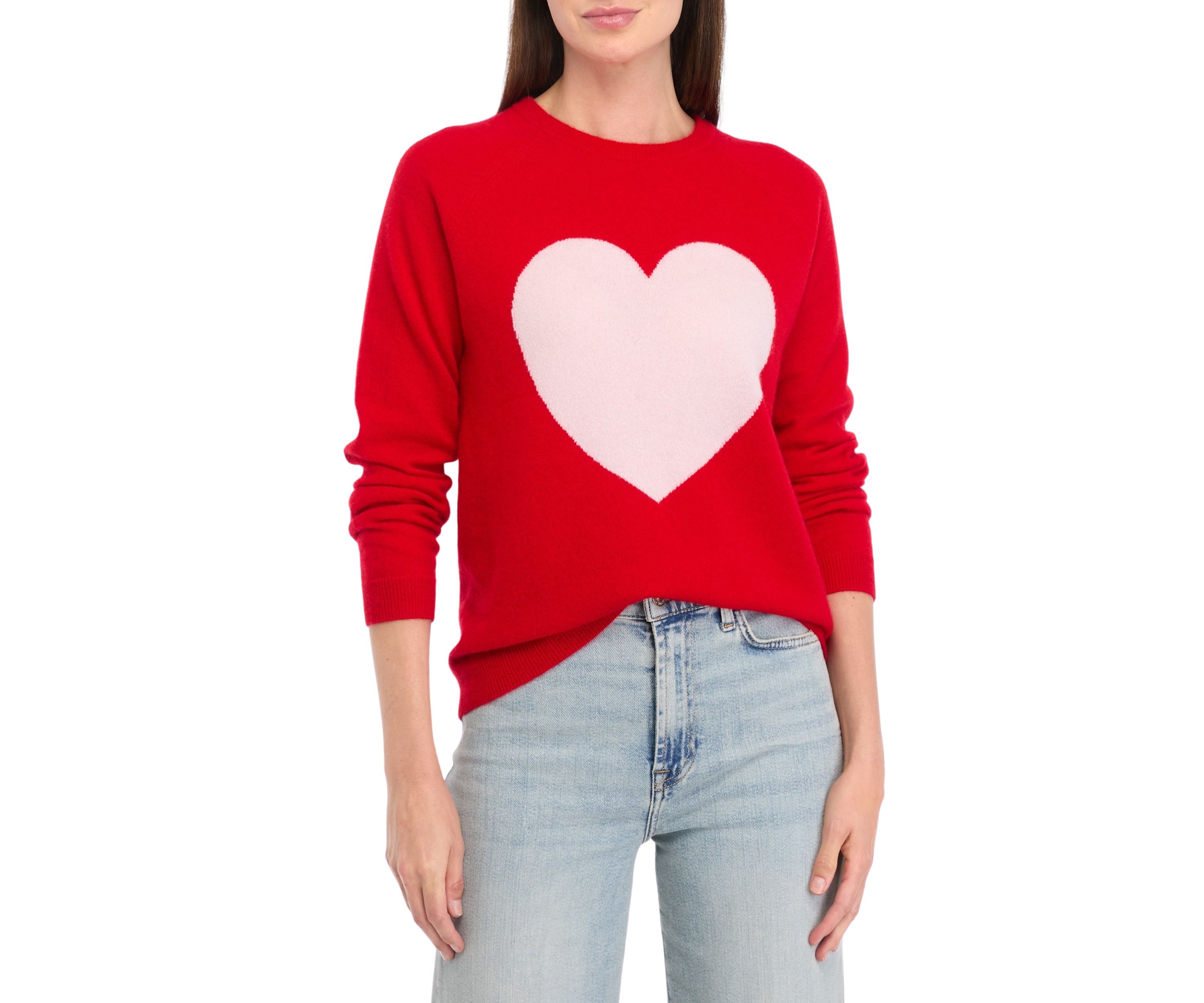 Womens Cashmere Heart Crew Neck Sweater