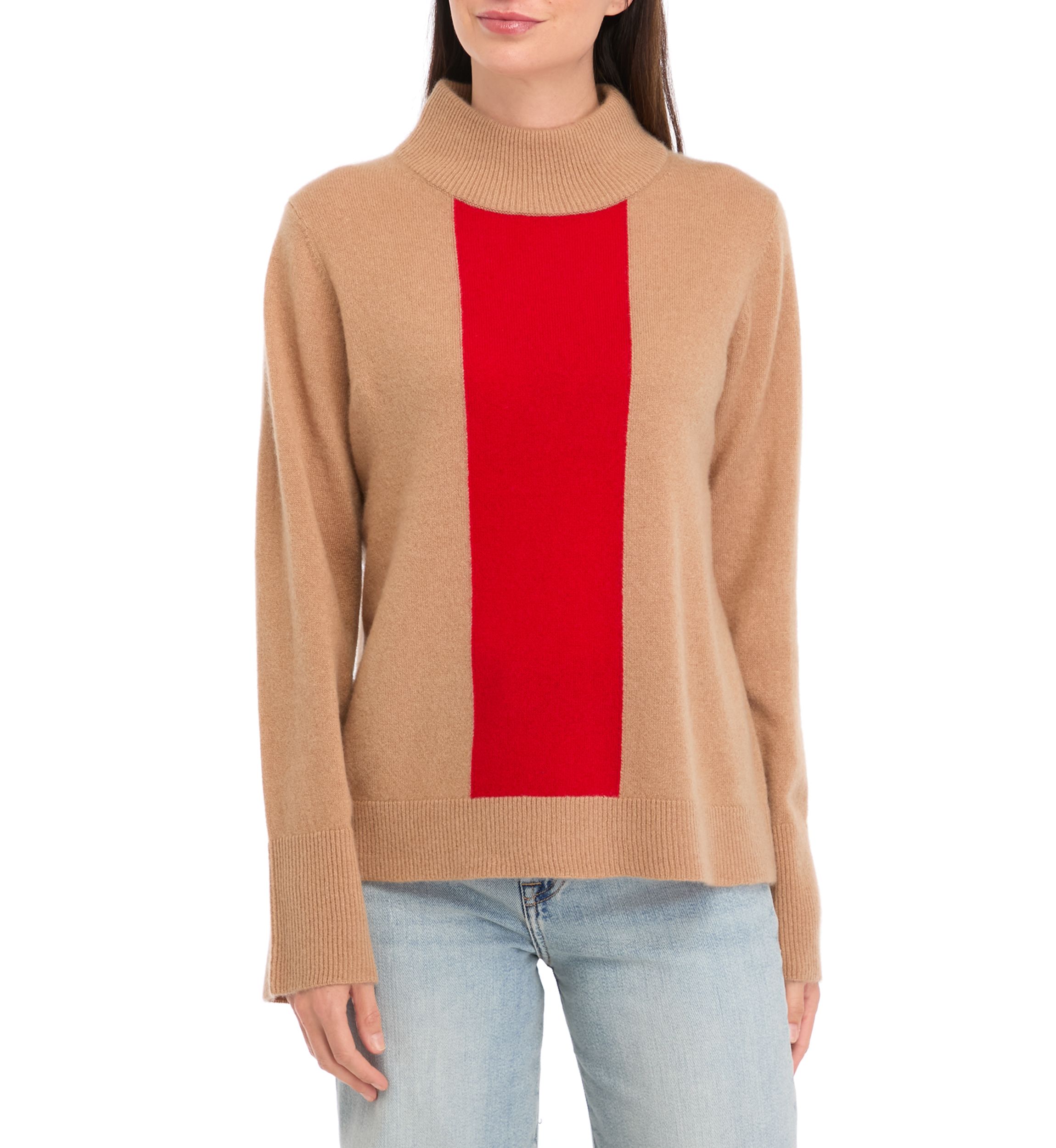 Womens Long Sleeve Color Block Mock Neck Sweater 