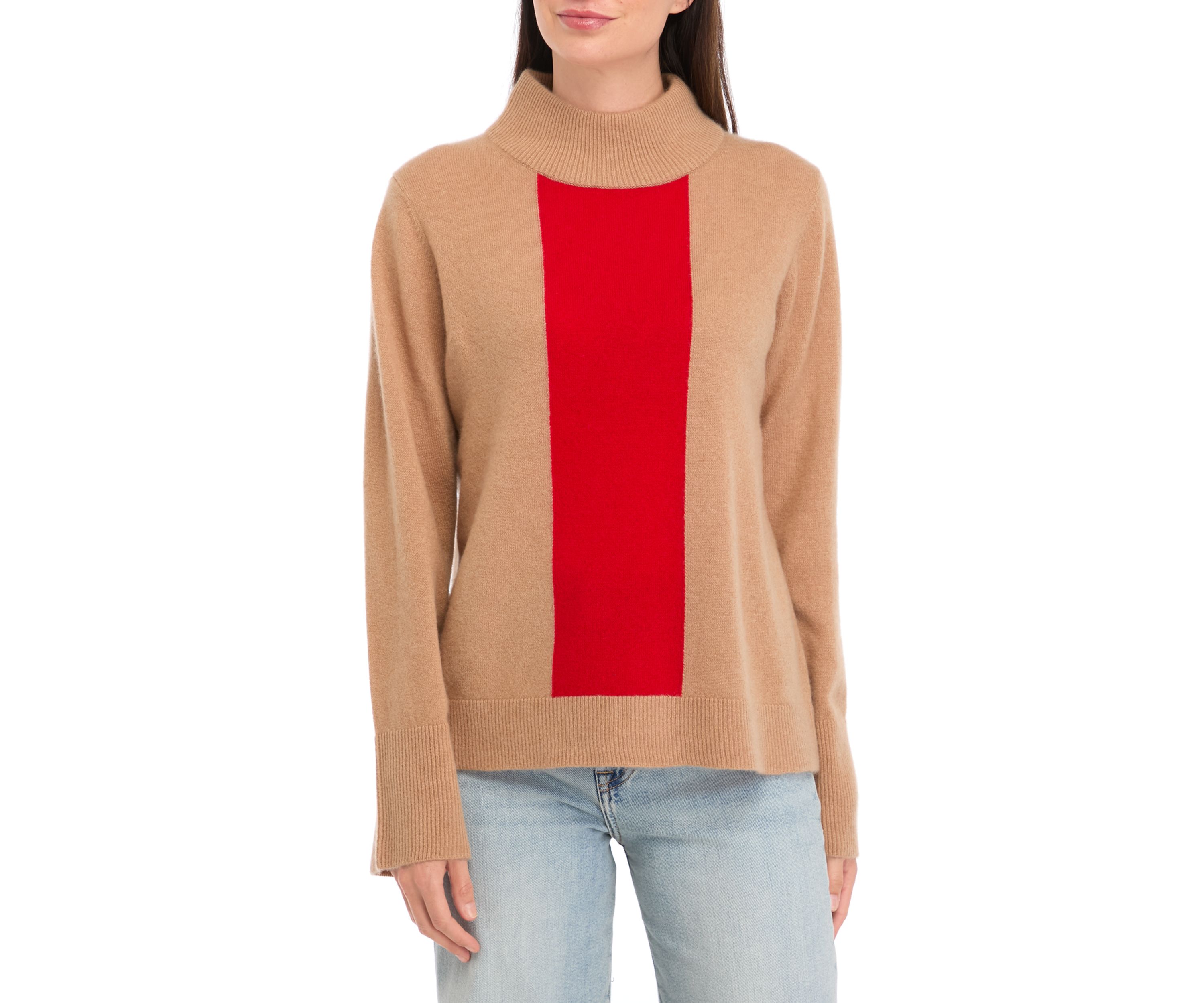 Womens Long Sleeve Color Block Mock Neck Sweater 