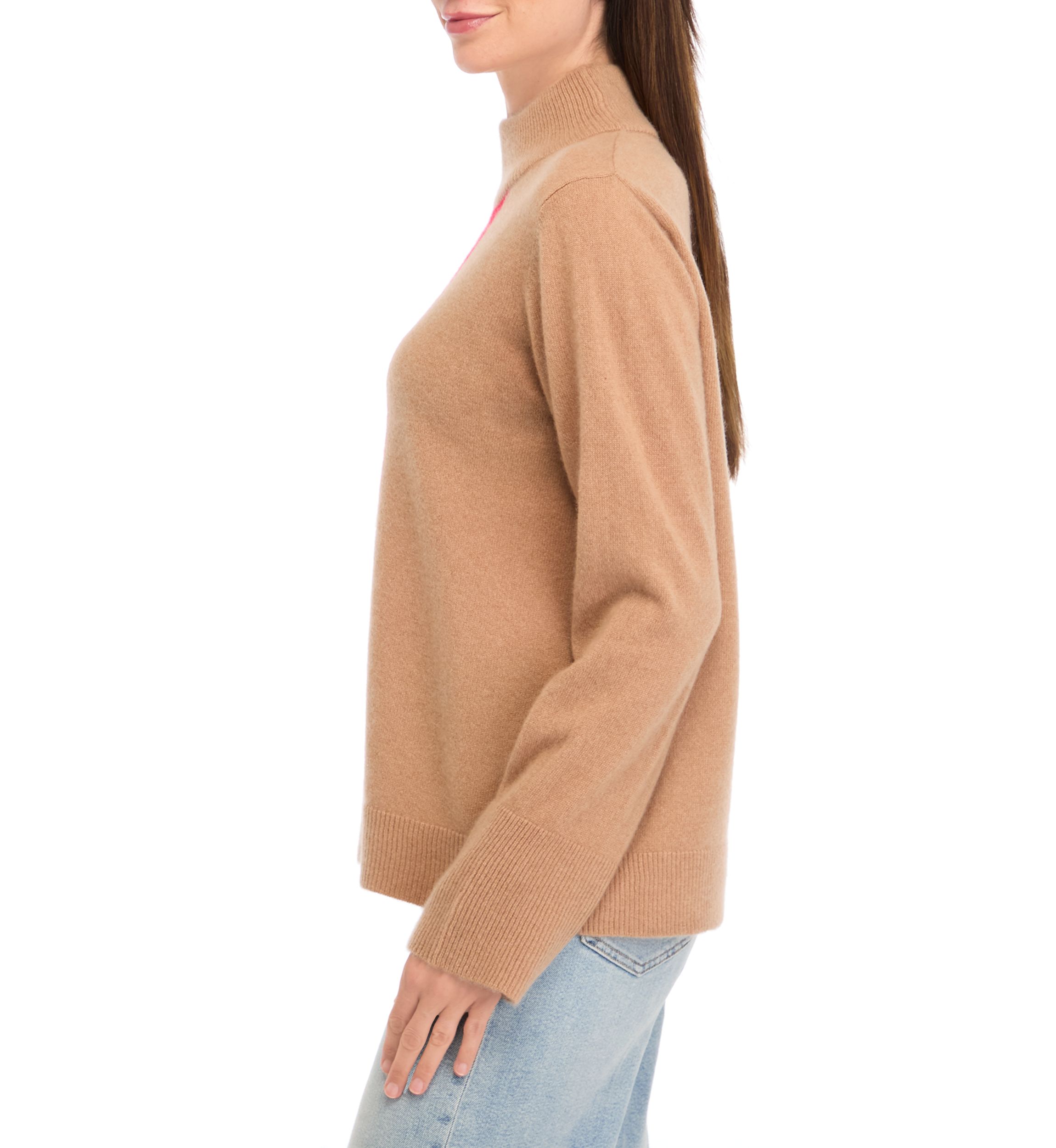 Womens Long Sleeve Color Block Mock Neck Sweater 