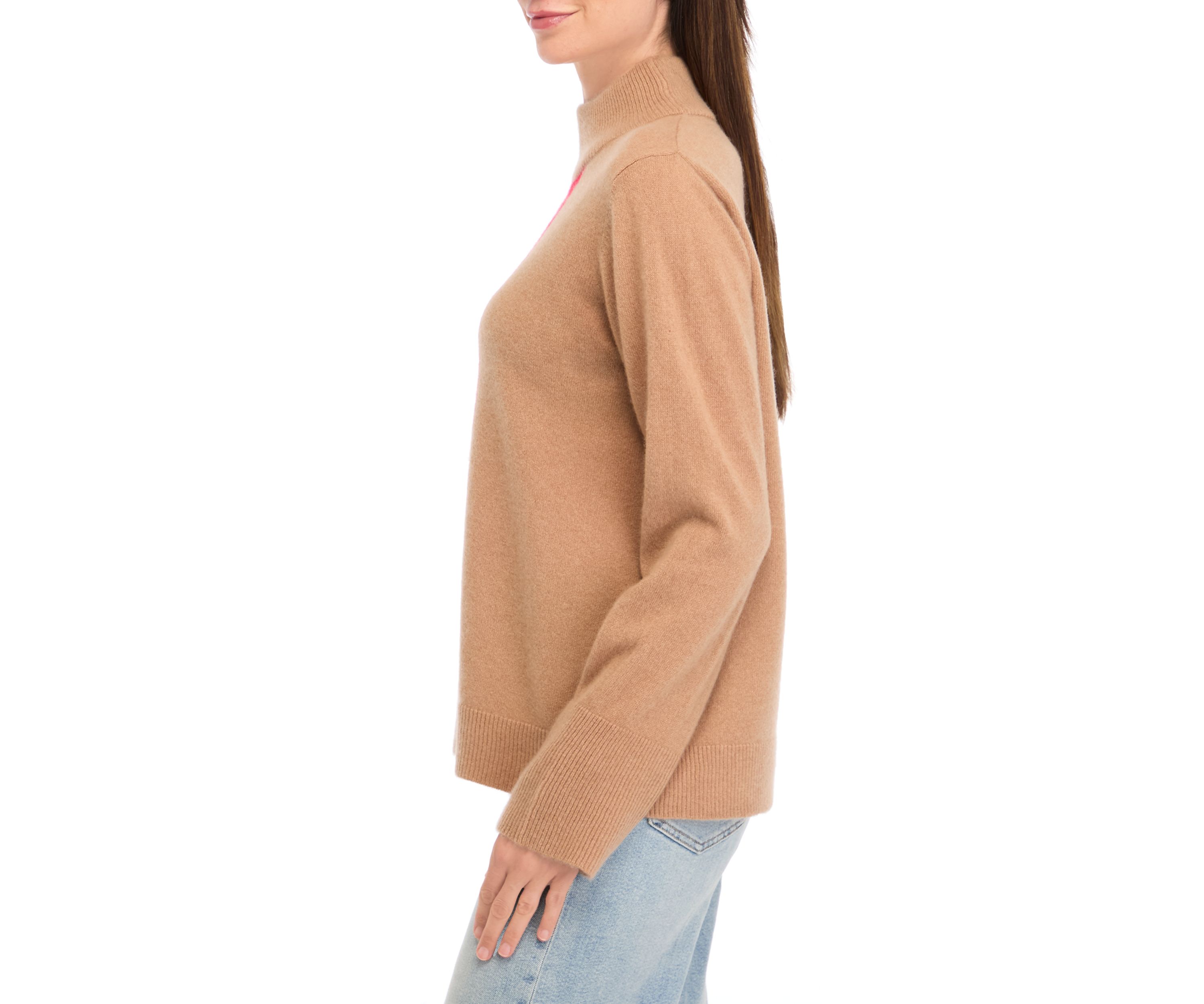 Womens Long Sleeve Color Block Mock Neck Sweater 