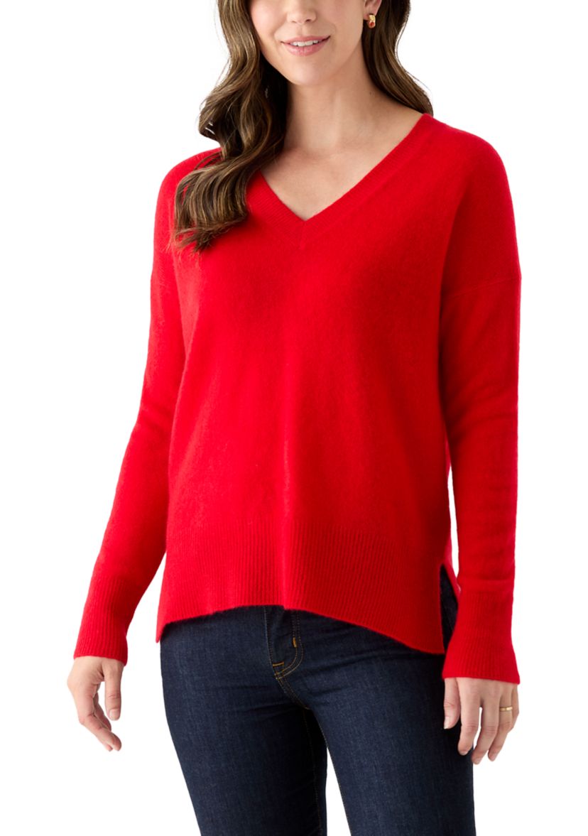 Womens V-Neck Split Hem Cashmere Sweater