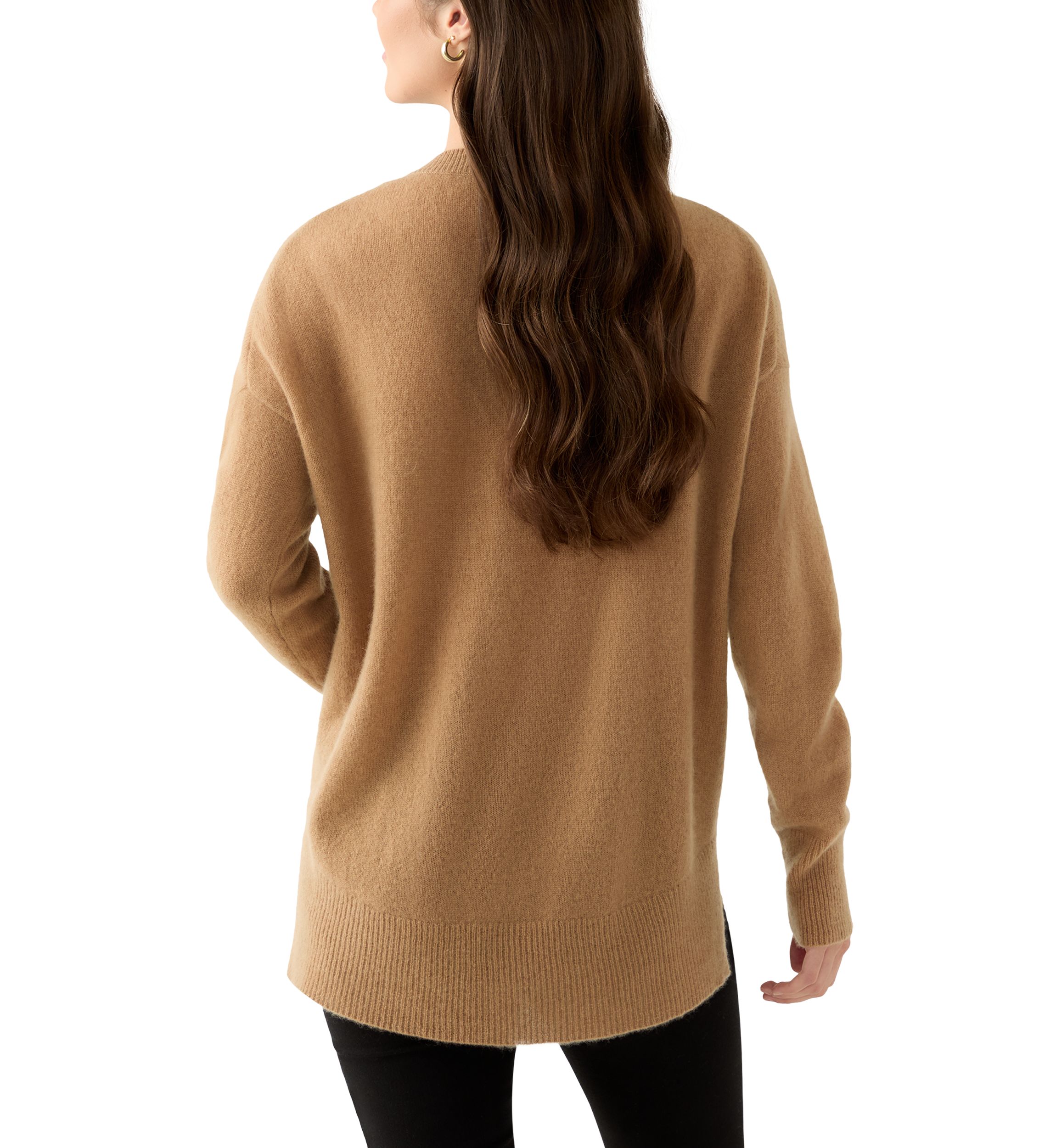 Womens V-Neck Split Hem Cashmere Sweater