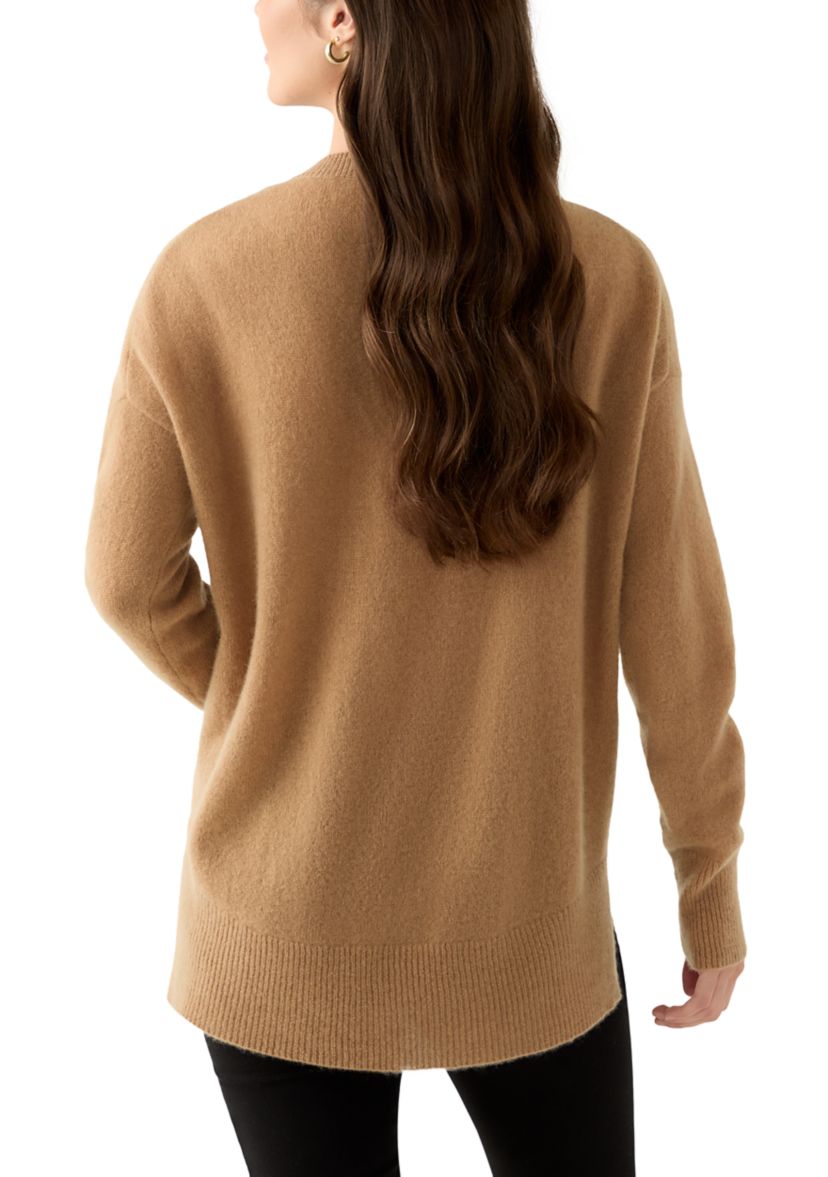 Womens V-Neck Split Hem Cashmere Sweater