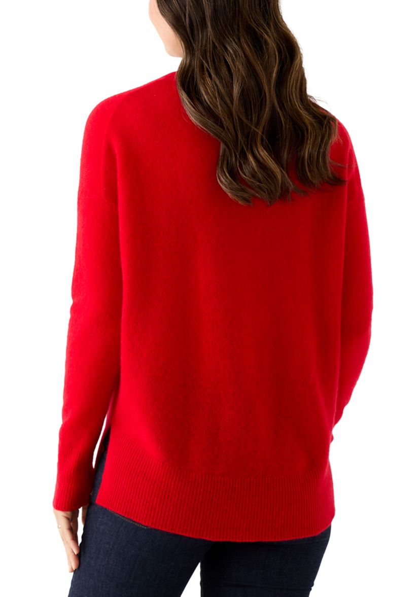 Womens V-Neck Split Hem Cashmere Sweater