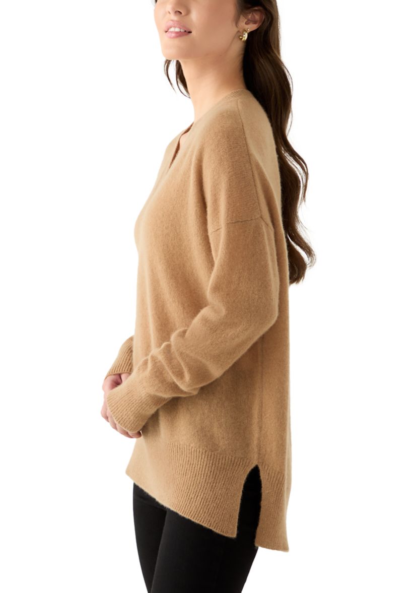 Womens V-Neck Split Hem Cashmere Sweater